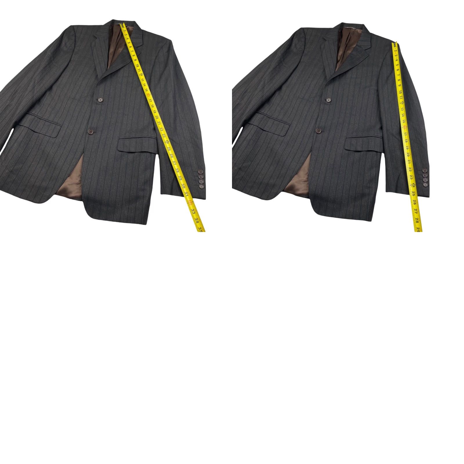 Canali Canali Blazer Men 2-Button Wool Flannel Black Brown Stripe Italy 40R Regular Notch Lapel Brown Wool 100% Wool Single-Breasted Chest 40 Size 44R - 9 Thumbnail