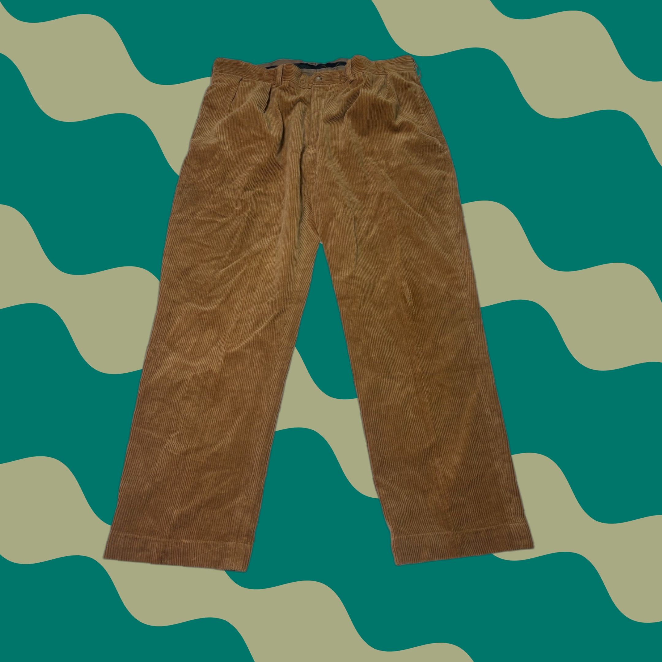 VINTAGE Polo Ralph Lauren Ethan Pant Tan Corduroy Pleated Mens 40x30 Casual