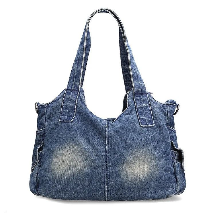 Vintage Y2k Casual Denim Tote Bag Hobo Bag with Pockets Size ONE SIZE - 3 Thumbnail