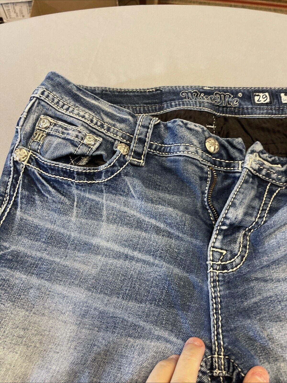Designer Miss Me Jeans Womens 29 Blue Stretch Blend Denim Capri Size 29" - 6 Thumbnail