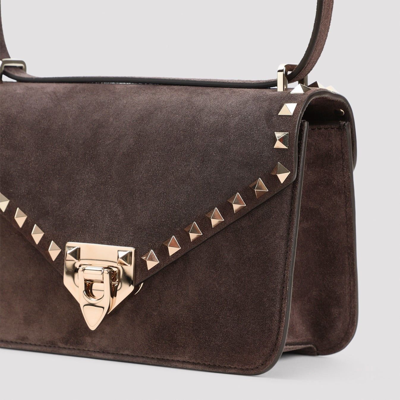 Valentino VALENTINO GARAVANI Rockstud Ebony Brown Suede Shoulder Bag N Size ONE SIZE - 3 Thumbnail