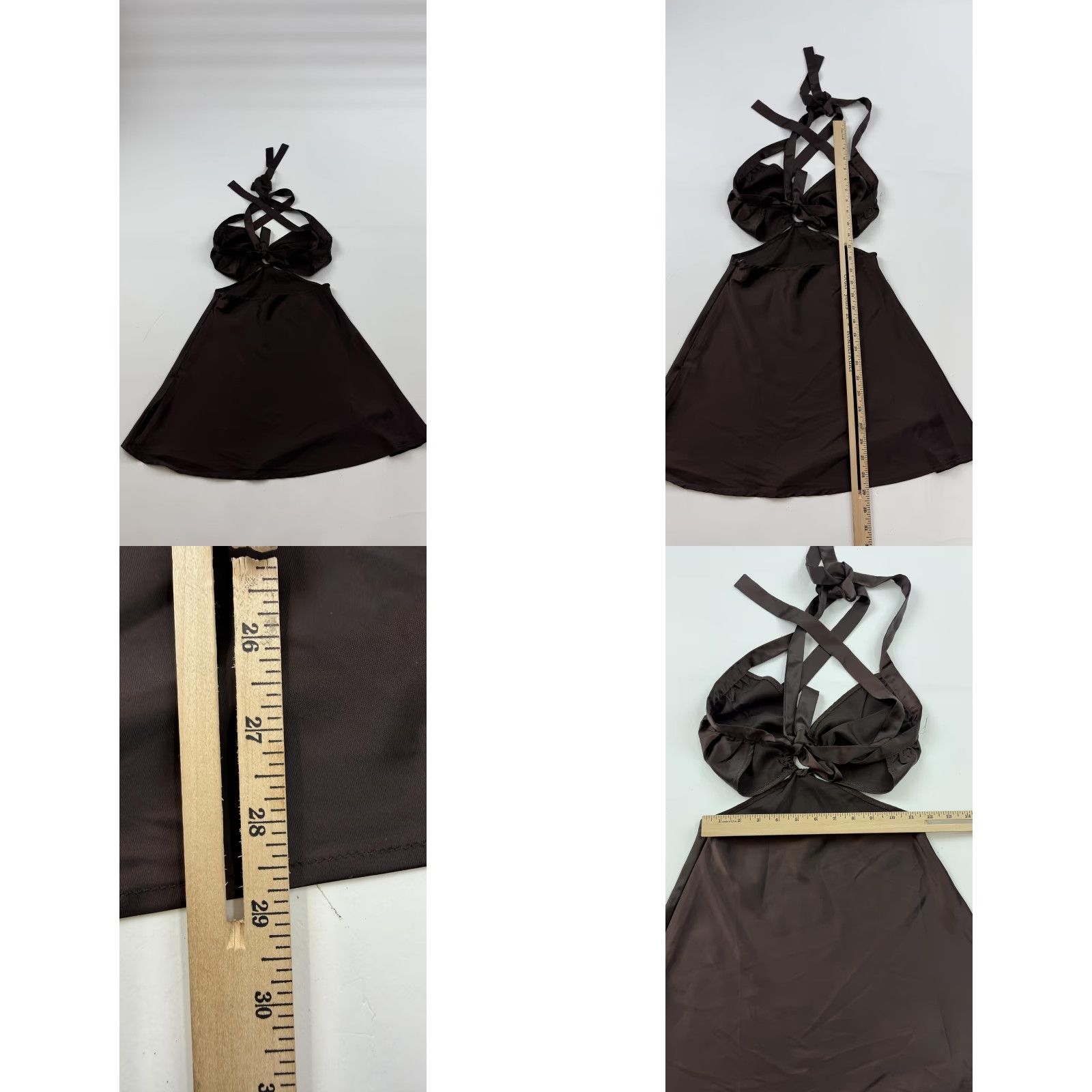 Vintage Peppermayo Dress Womens 4 Brown Halter Cutout O-Ring Mini Satin Party Tie Back Size S / US 4 / IT 40 - 8 Thumbnail