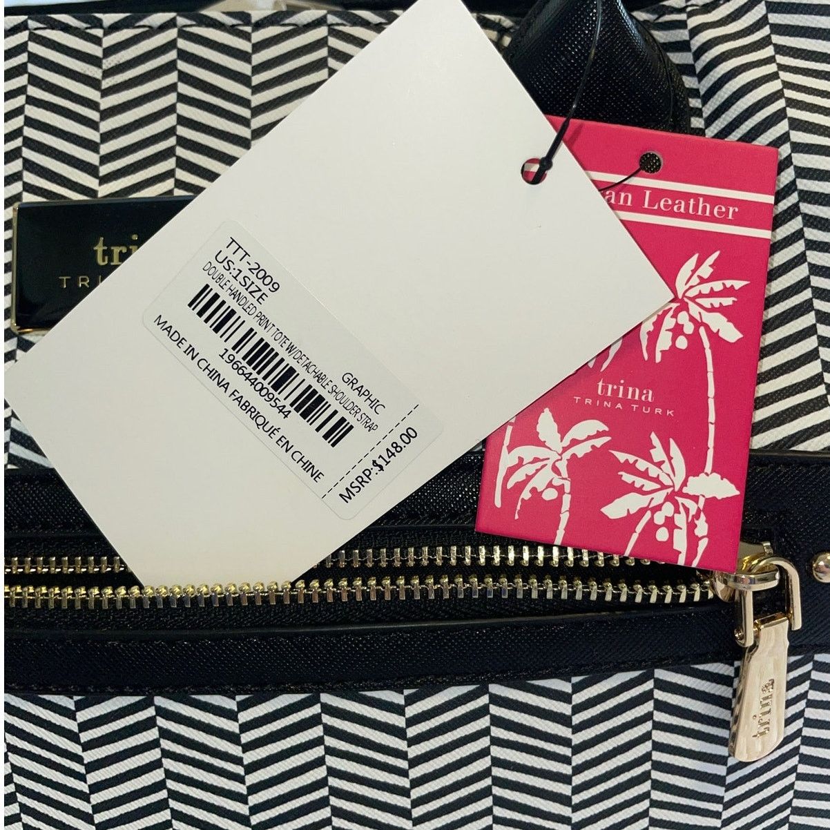 Trina Turk Trina Turk Herringbone Black White Shoulder Tote Strap NWT Size ONE SIZE - 5 Thumbnail