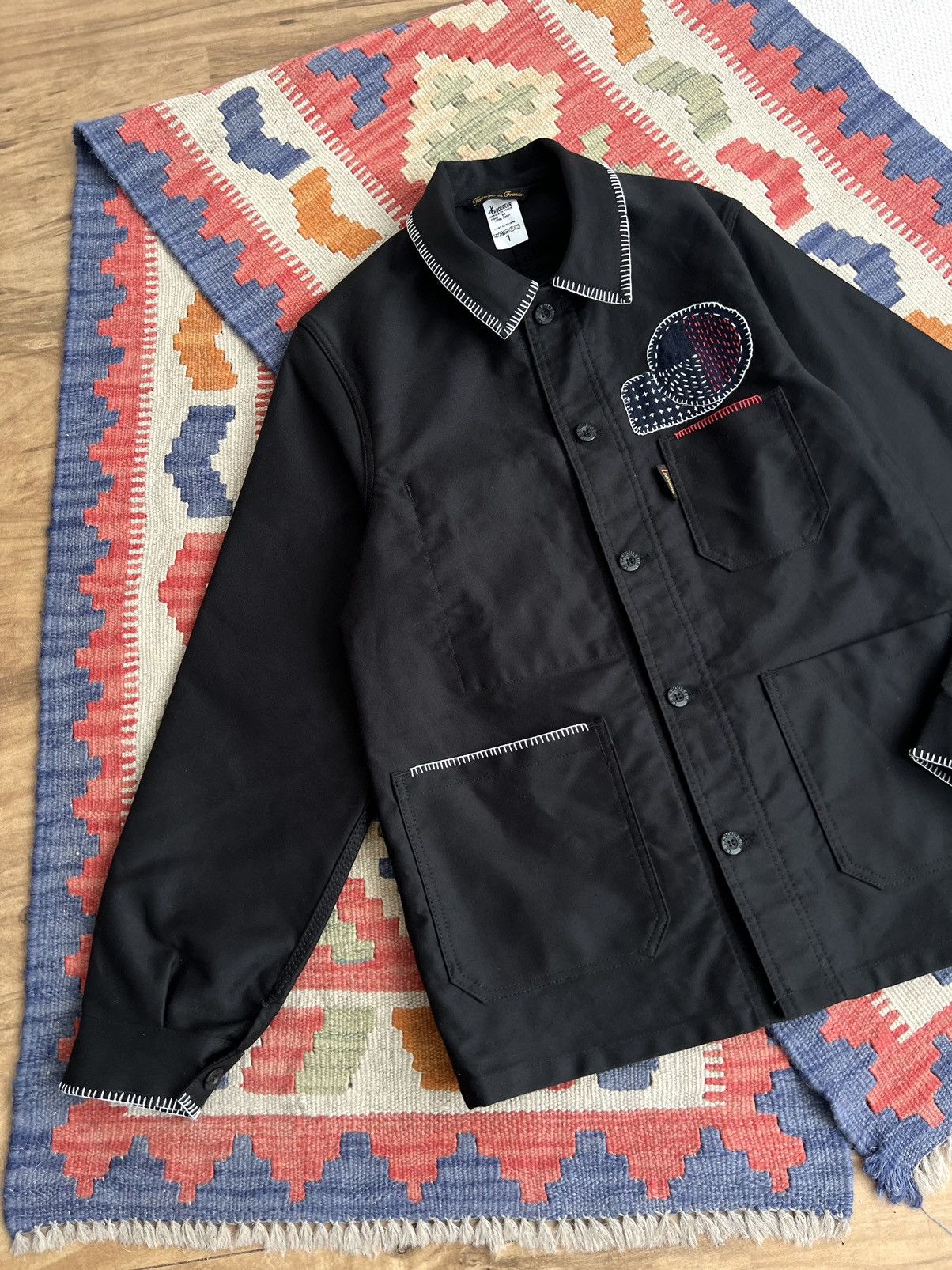 Le Laboureur 🇫🇷Le Laboureur Black Moleskin Sashiko Patched Chore Jacket Size US S / EU 44-46 / 1 - 6 Thumbnail