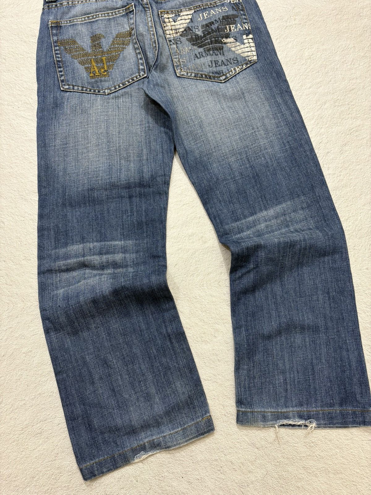 2000s Armani Jeans printed logo Wash Denim y2k style