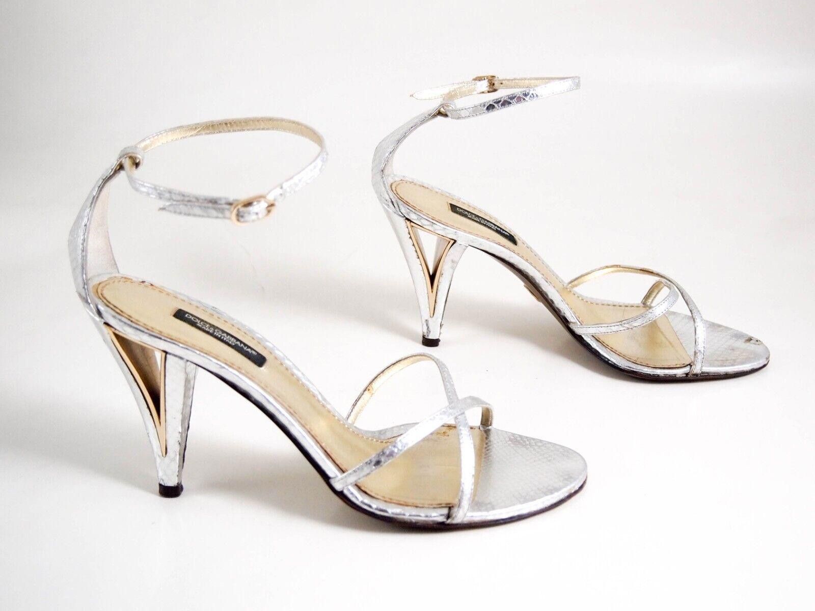 Designer Dolce Gabbana Strappy Sandals Silver Leather US 8 EU 38 $680 Size US 8 / IT 38 - 5 Thumbnail