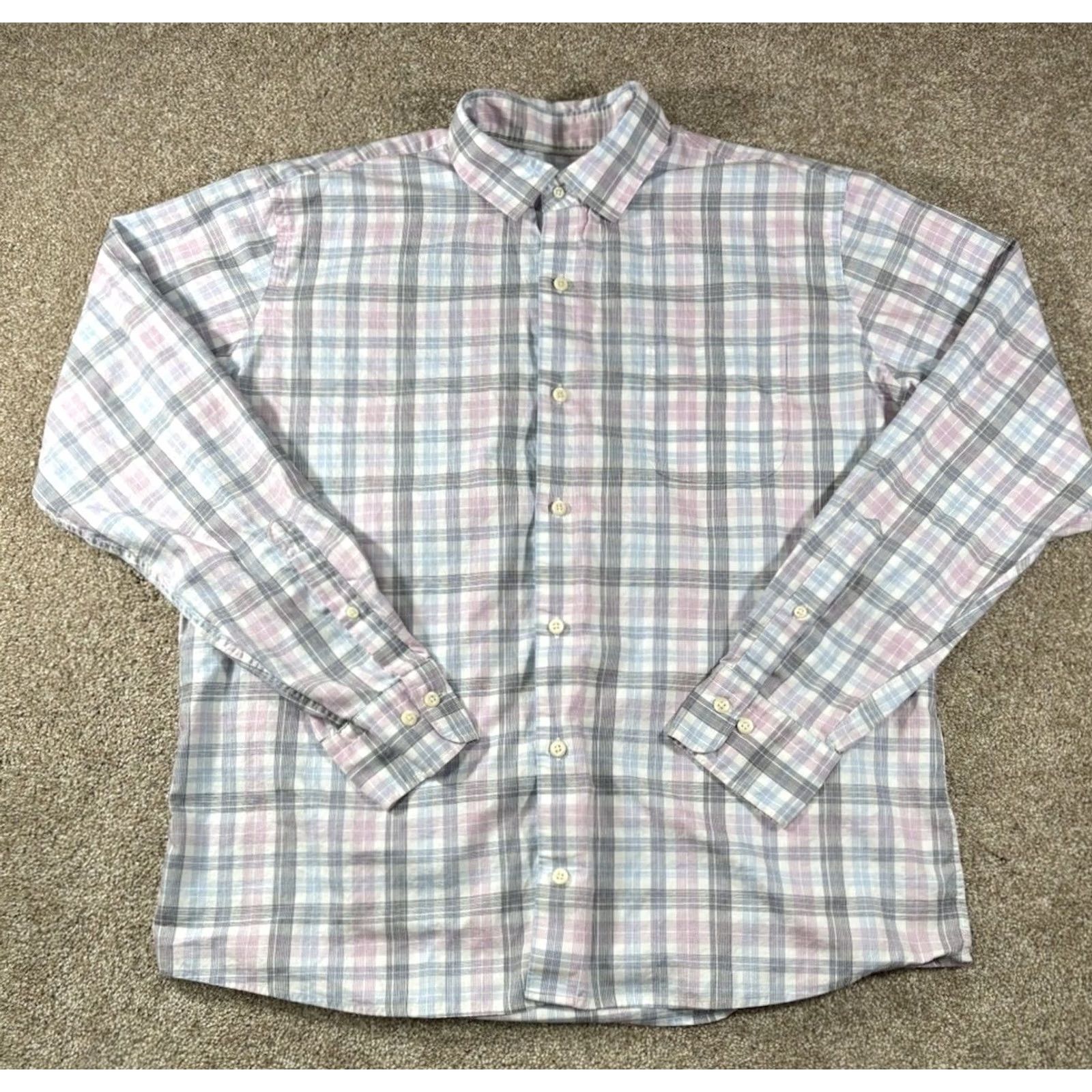 Peter Millar Peter Millar Dress Shirt Mens Large Blue Plaid Check Button Up 100% Cotton Regular Long Sleeve White Collar Mens Shirt Size 42R - 2 Thumbnail