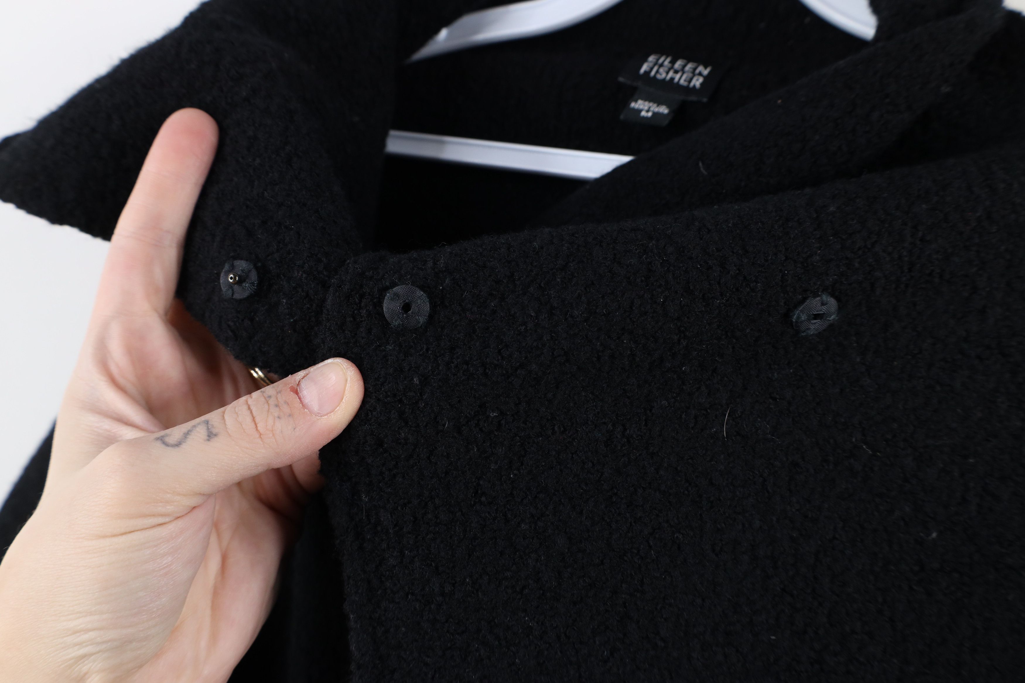 Eileen Fisher × Vintage Eileen Fisher Wool Collared Top Button Sweater Black Size M / US 6-8 / IT 42-44 - 6 Thumbnail