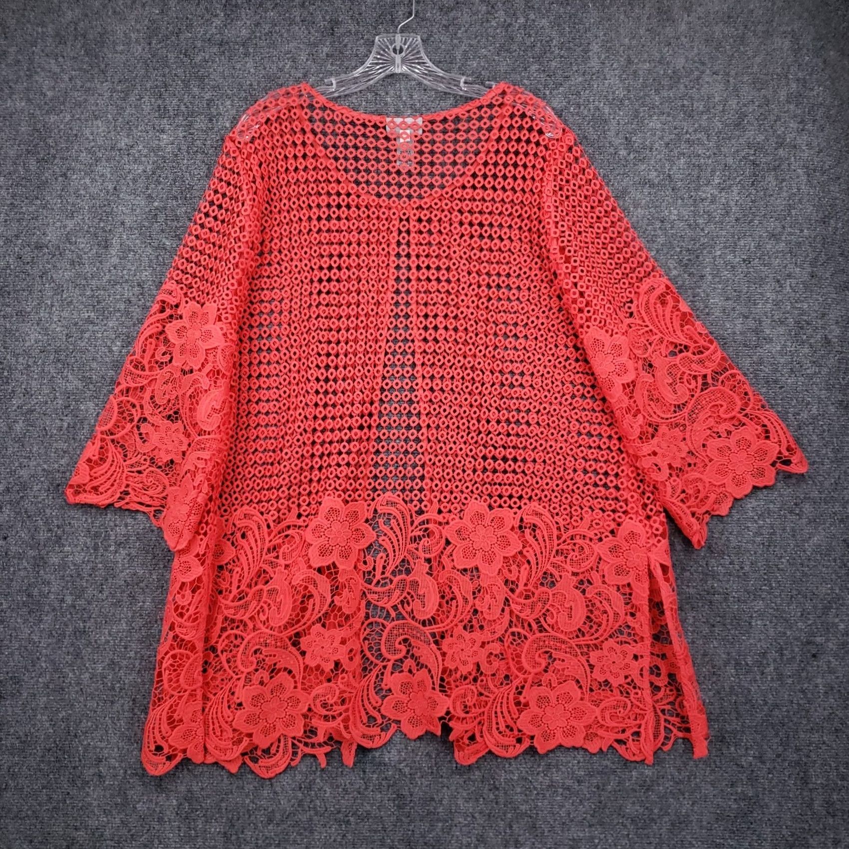 Vintage Catherines Cardigan Womens 16W Red Women Plus Tunic Crochet Lace Sleeve Boho Size XXL / US 16-18 / IT 52-54 - 2 Thumbnail