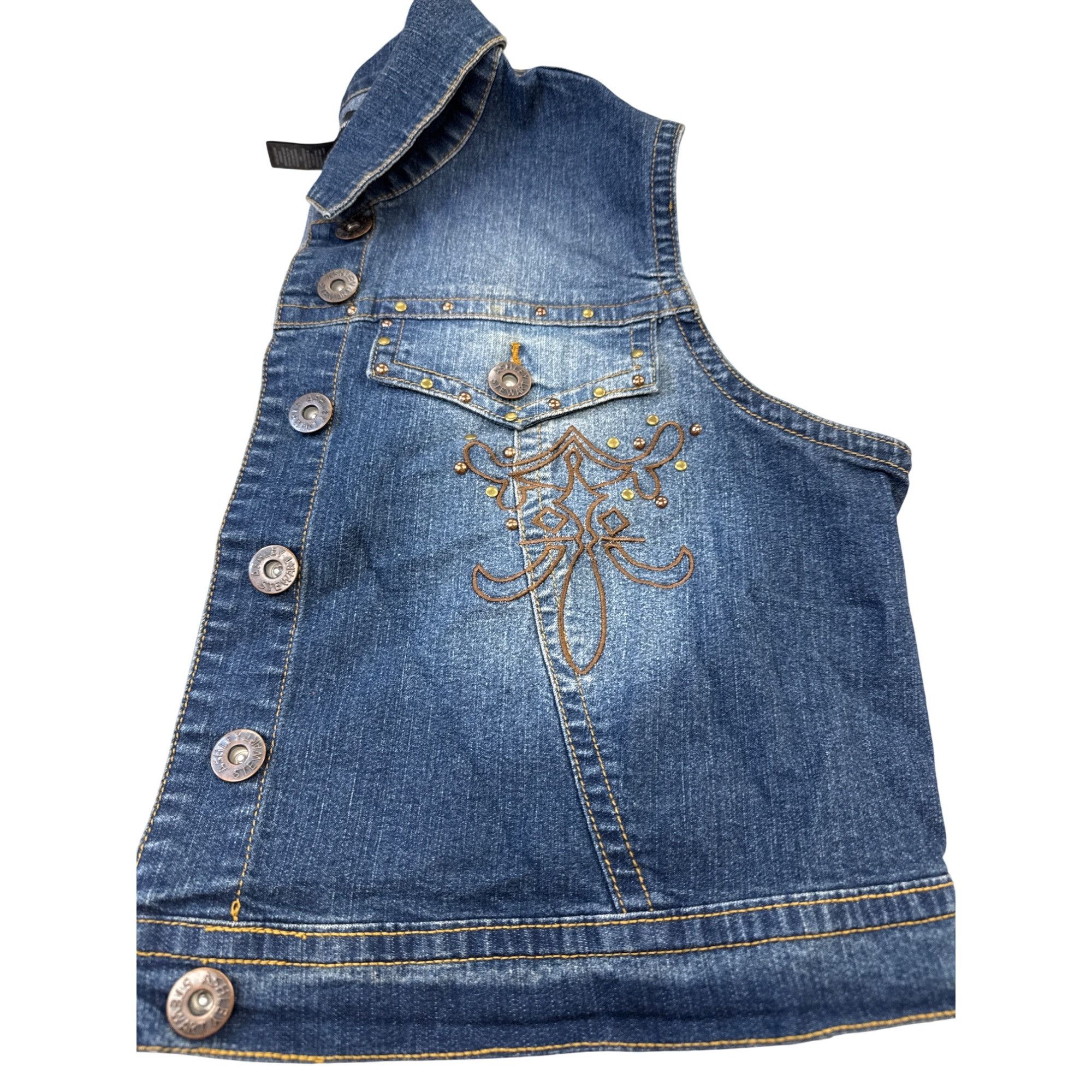 Designer Ashley Stewart Womens Blue Denim Embroidered Vest Size 14/16 Size XL / US 12-14 / IT 48-50 - 14 Thumbnail