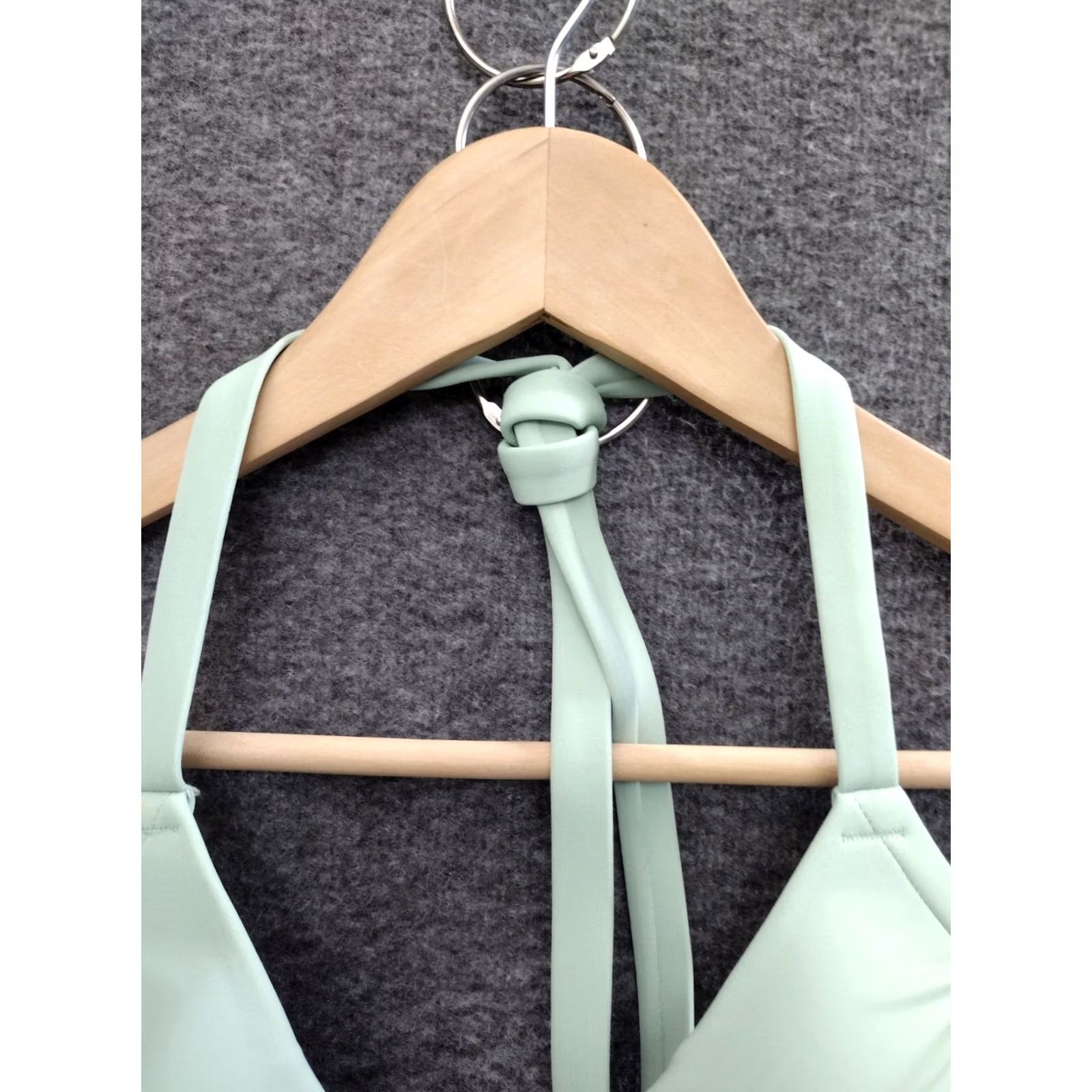 Vintage Shade & Shore Bikini Top Shrug? Front Tie Spaghetti Padded Green 36DD Women Beach Solid Nylon Polyester Spandex DD Size XS / US 0-2 / IT 36-38 - 7 Thumbnail