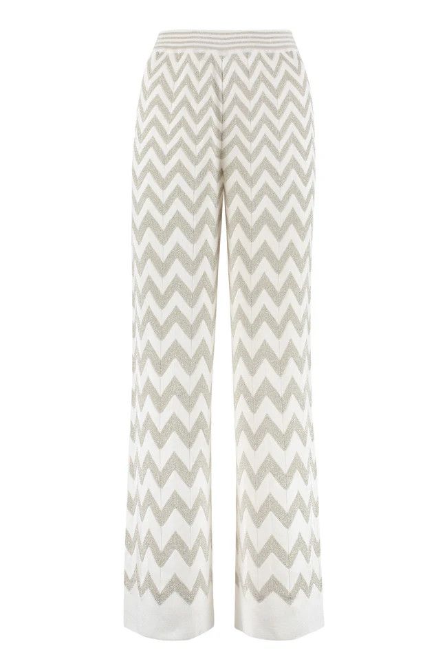 Missoni o1mle0824 Chevron Motif Knitted Trousers in Gold & White Size 32" / US 10 / IT 46 - 1 Thumbnail