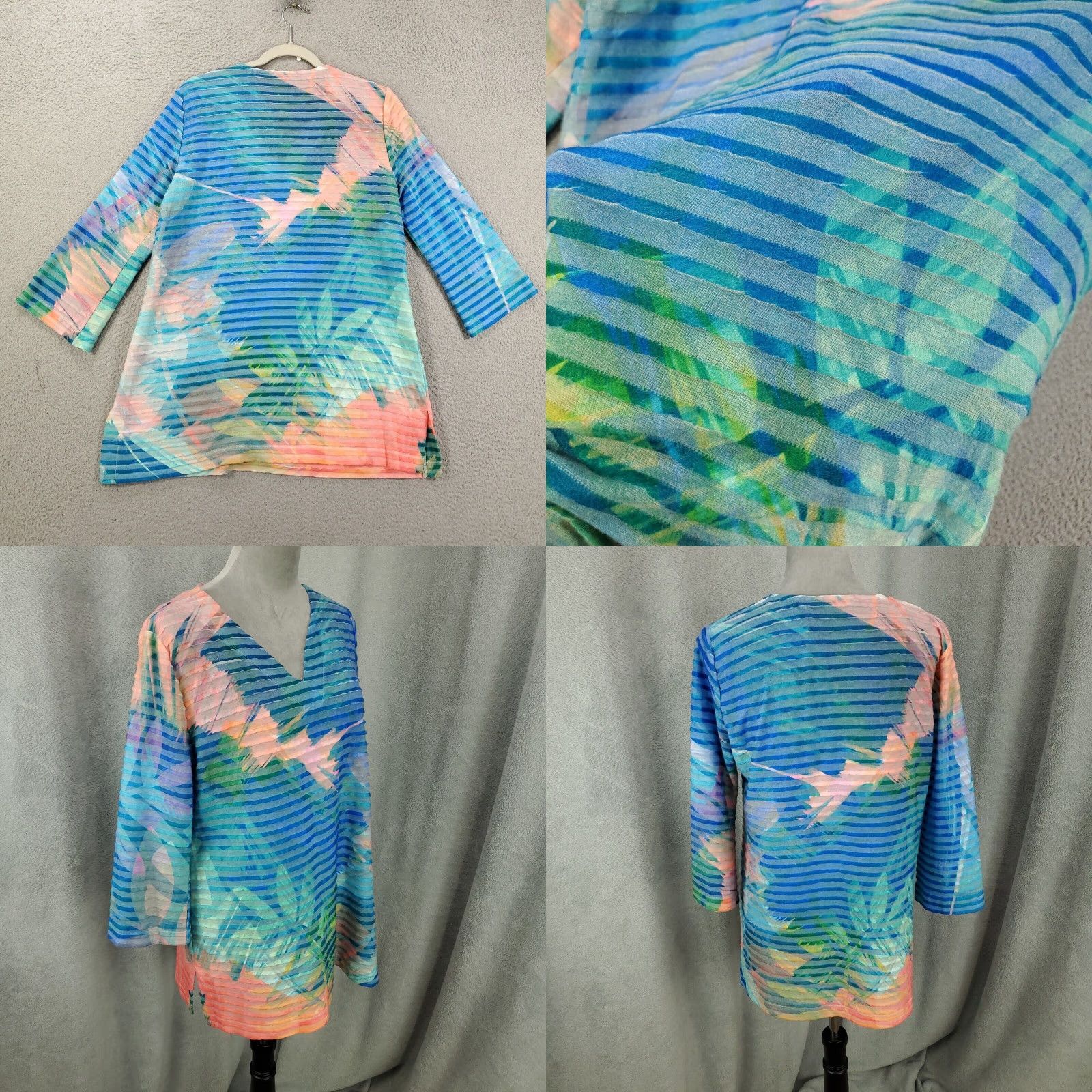 Soft Surroundings Soft Surroundings Blouse Top Women L Blue Green Coral Layered Textured Beachy Coastal Vintage: No Size L / US 10 / IT 46 - 8 Thumbnail