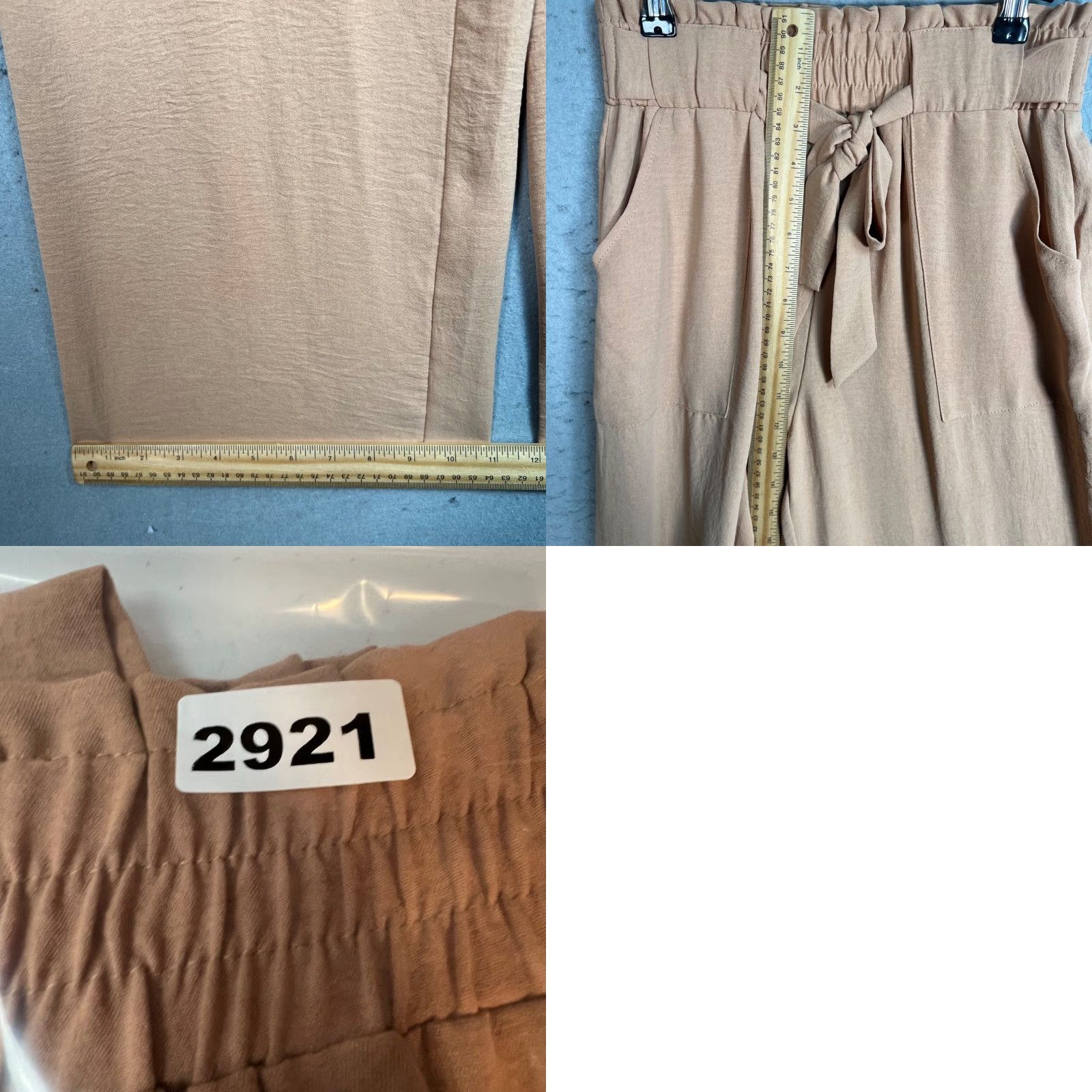 Vintage Iwollence Womens Small High-Waisted Tan Wide-Leg Pants With Tie Waist & Pockets Size 28" / US 6 / IT 42 - 8 Thumbnail