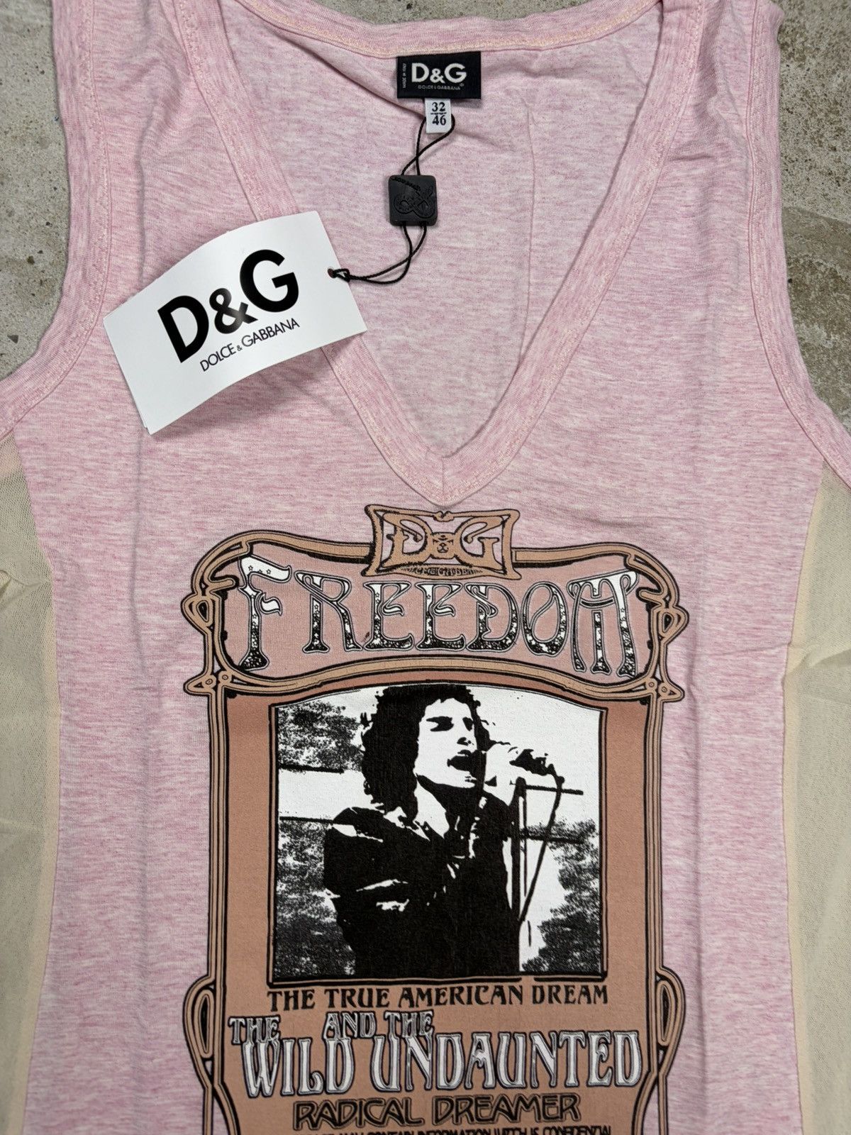 Dolce & Gabbana Vintage 2000s Dolce & Gabbana Freedom Tank Top T Shirt Mesh Size L / US 10 / IT 46 - 7 Thumbnail