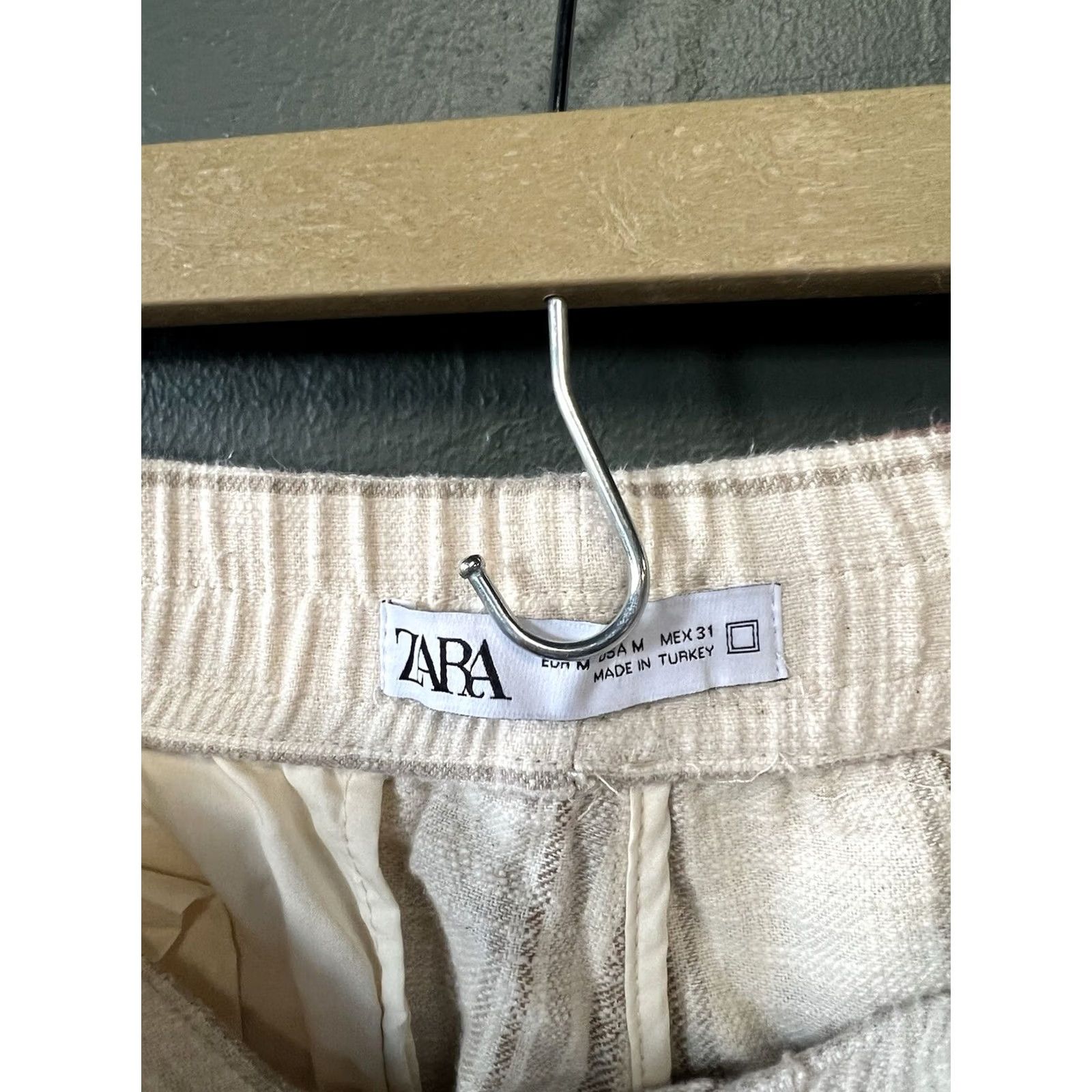 Zara Zara Womens Brown Striped Linen Pullon Stretch Fit Pants Wide Leg Size M Casual Cropped Womens Brown Striped Linen Pants Wide-Leg M Size 32" / US 10 / IT 46 - 3 Thumbnail