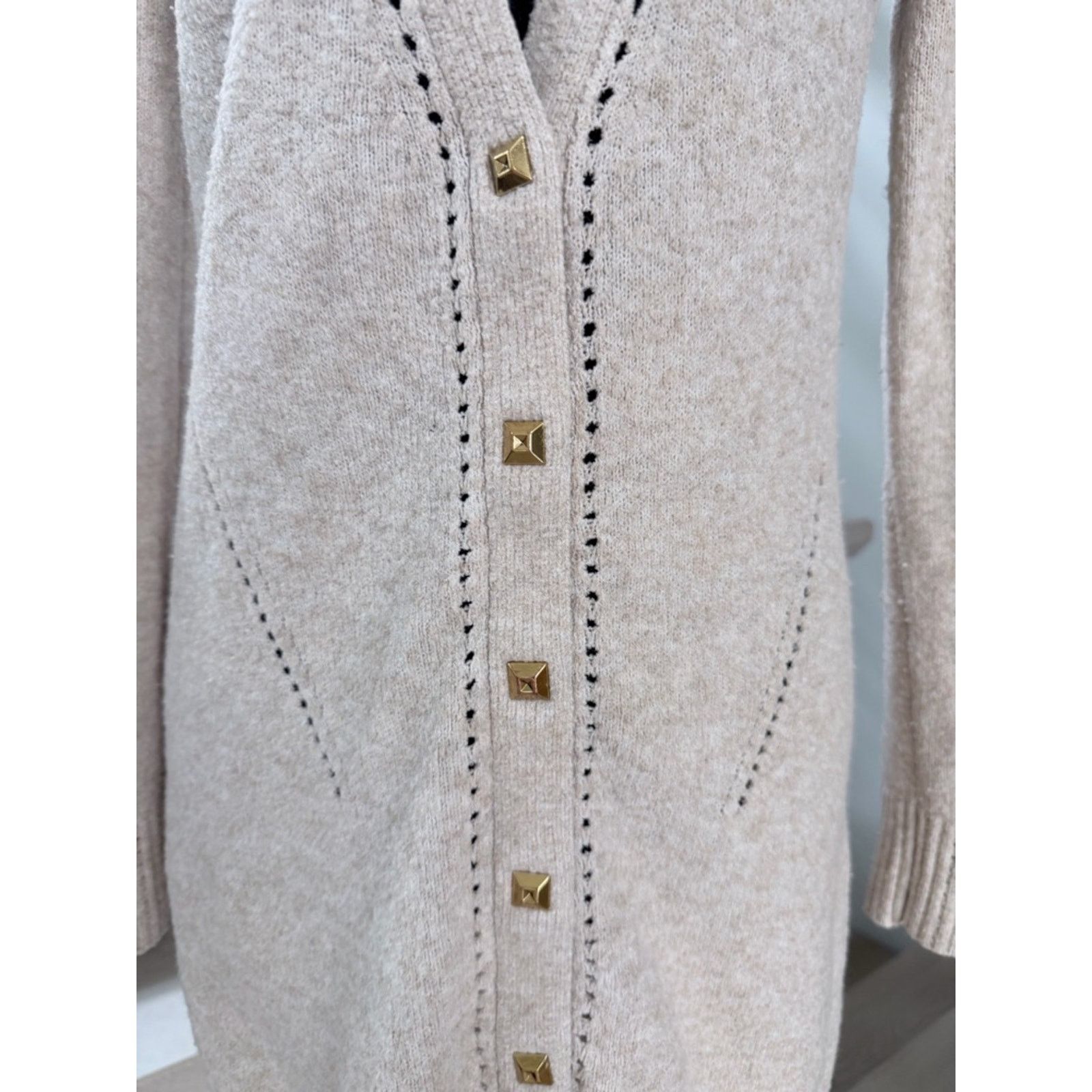 White House Black Market WHBM Long Open-V-Neck Cardigan Sweater Dress - Cream size XS Size S / US 4 / IT 40 - 3 Thumbnail