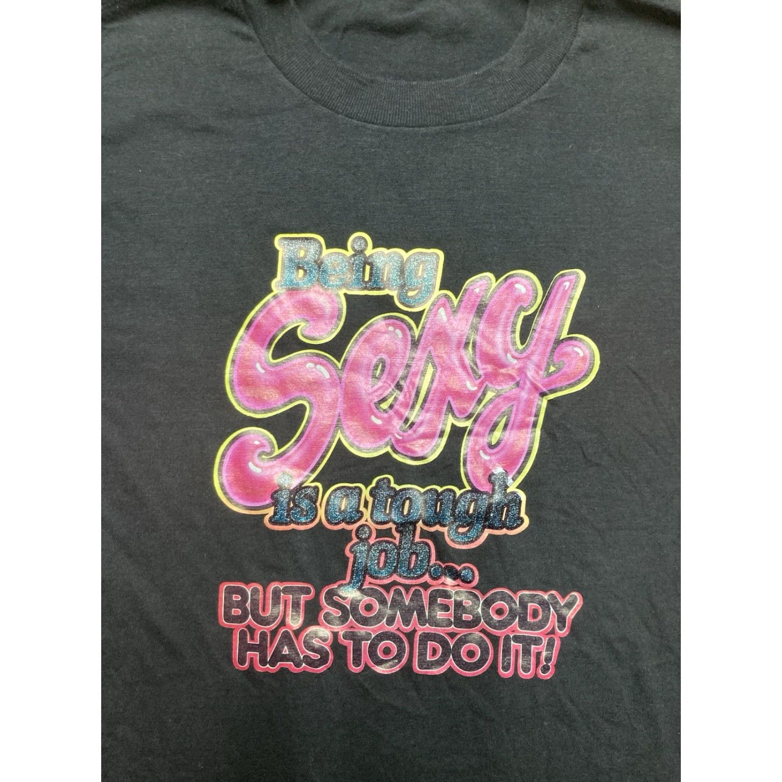 Vintage VINTAGE 70s graphic T-Shirt Unbranded Mens Regular Black M Being Sexy Is A Tough Job Single Stitch Soft Medium Shirt Size US M / EU 48-50 / 2 - 2 Thumbnail