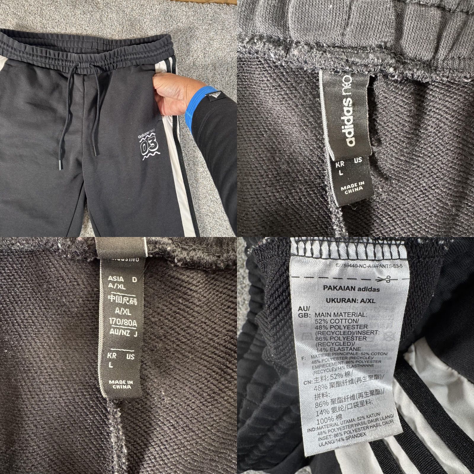 Adidas adidas NEO Sweatpants Joggers Mens Large Black White Side Stripe Cuffed GJ5332 Size US 33 - 8 Thumbnail