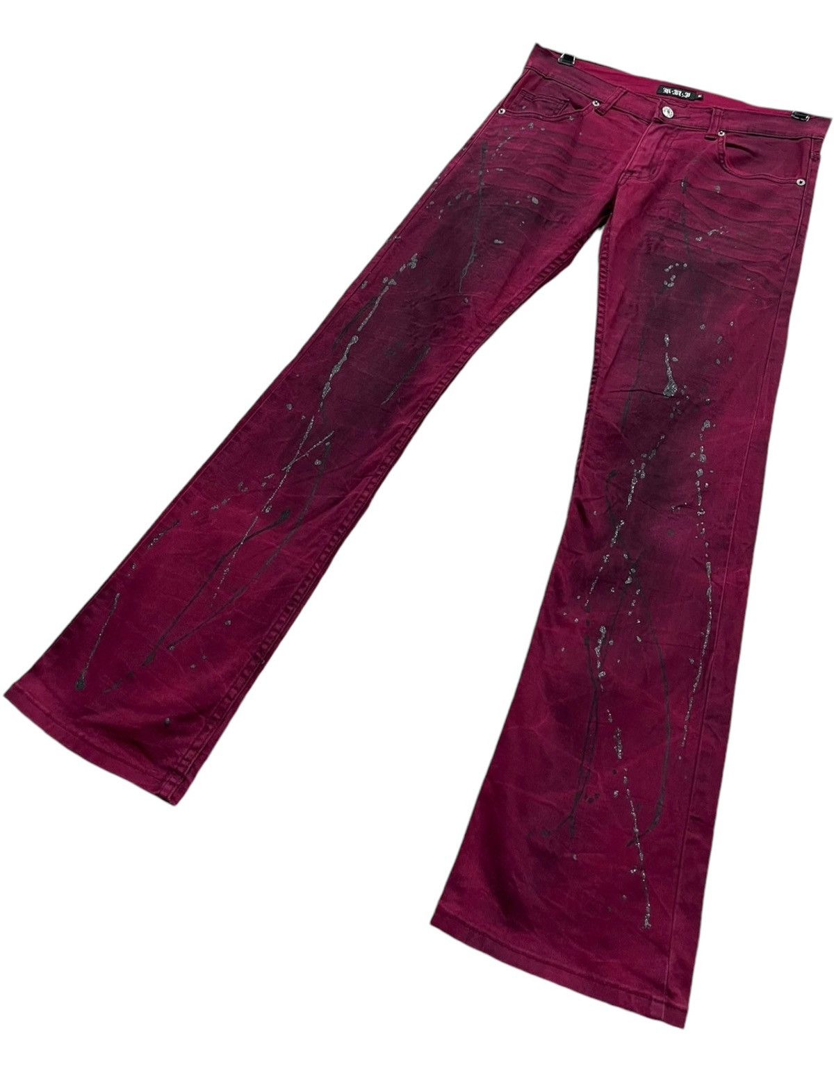 🔥Vintage KUI Smoked Red Glitter Splattered Stretch FLARE💥