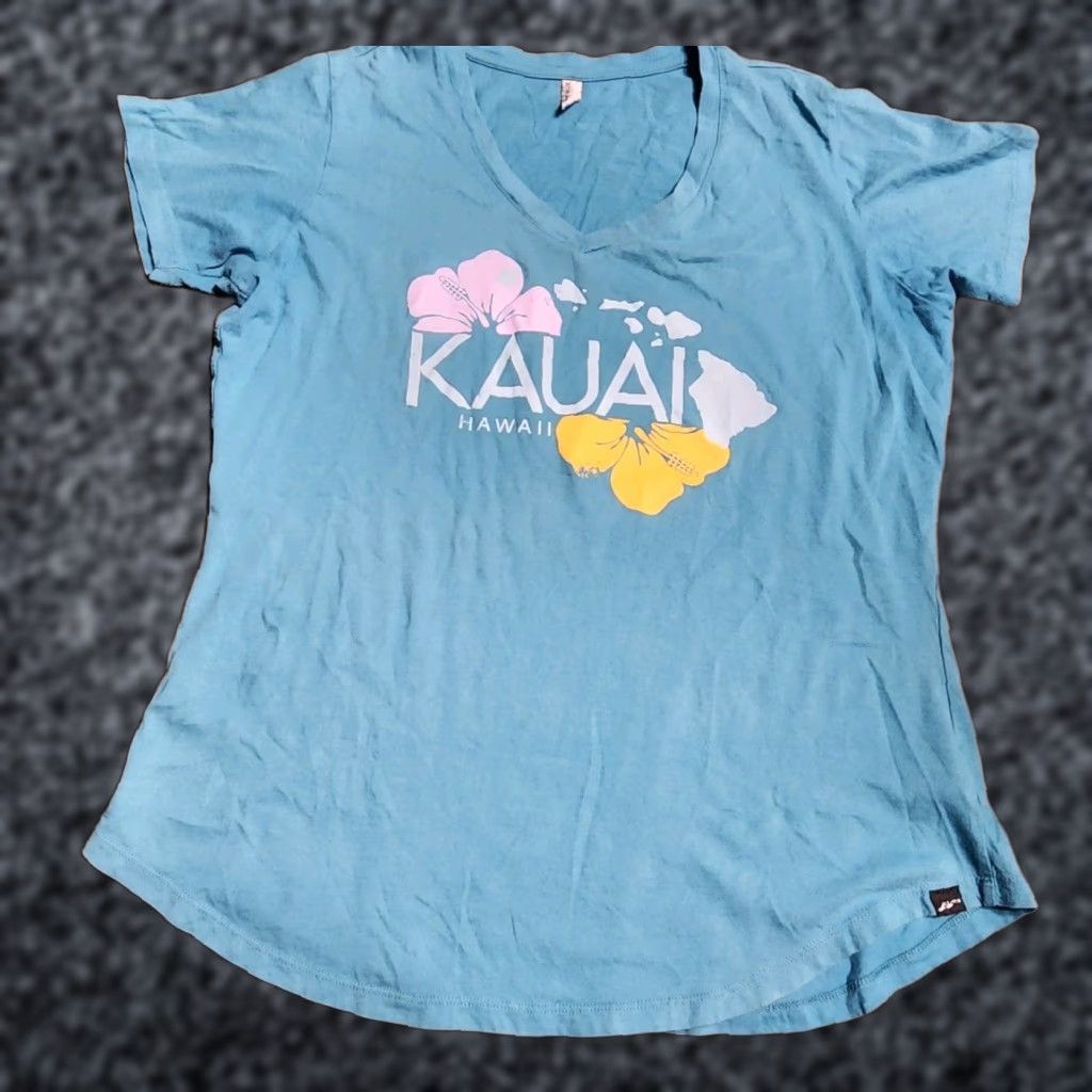 Vintage VINTAGE Techstyles Kauai Hawaii Teal V-Neck T Shirt Womens 2XL Travel Souvenir Blue Size XXL / US 16-18 / IT 52-54 - 1 Thumbnail