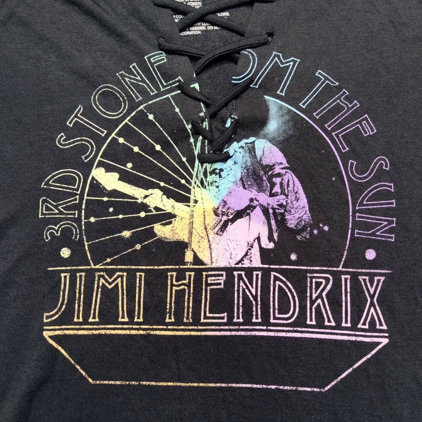 Vintage Jimi Hendrix T-Shirt Women Medium Black LaceUp Henley 3rd Stone From The Sun NEW Size M / US 6-8 / IT 42-44 - 3 Thumbnail