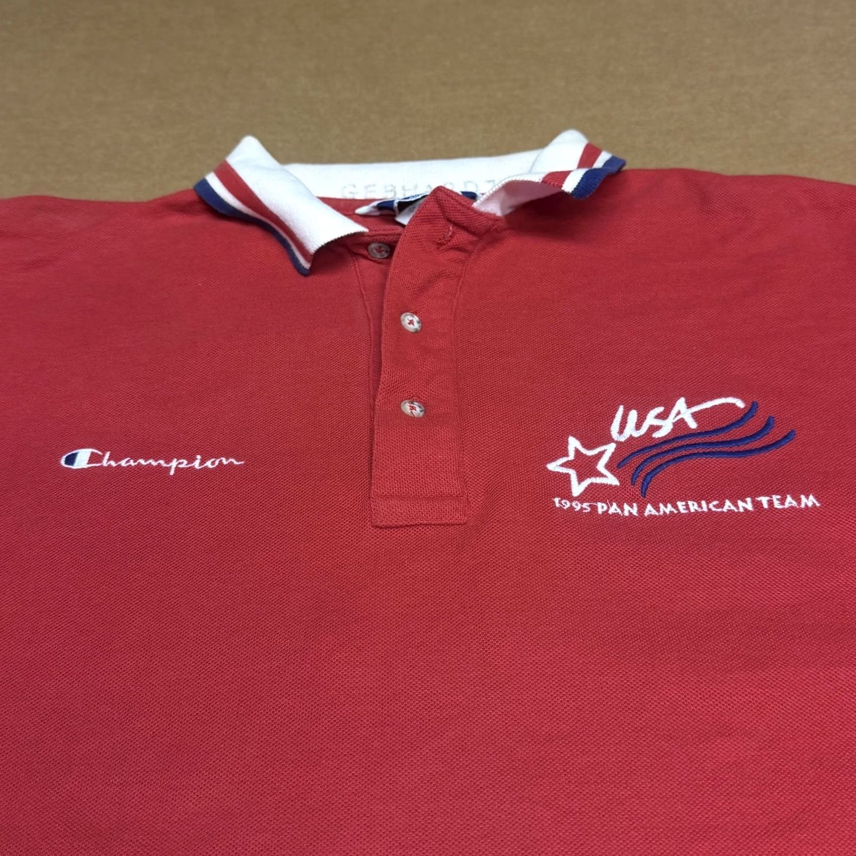 Champion VINTAGE Champion Polo Shirt Mens Large Red Embroidered USA Pan American Team 90s Size US L / EU 52-54 / 3 - 6 Thumbnail