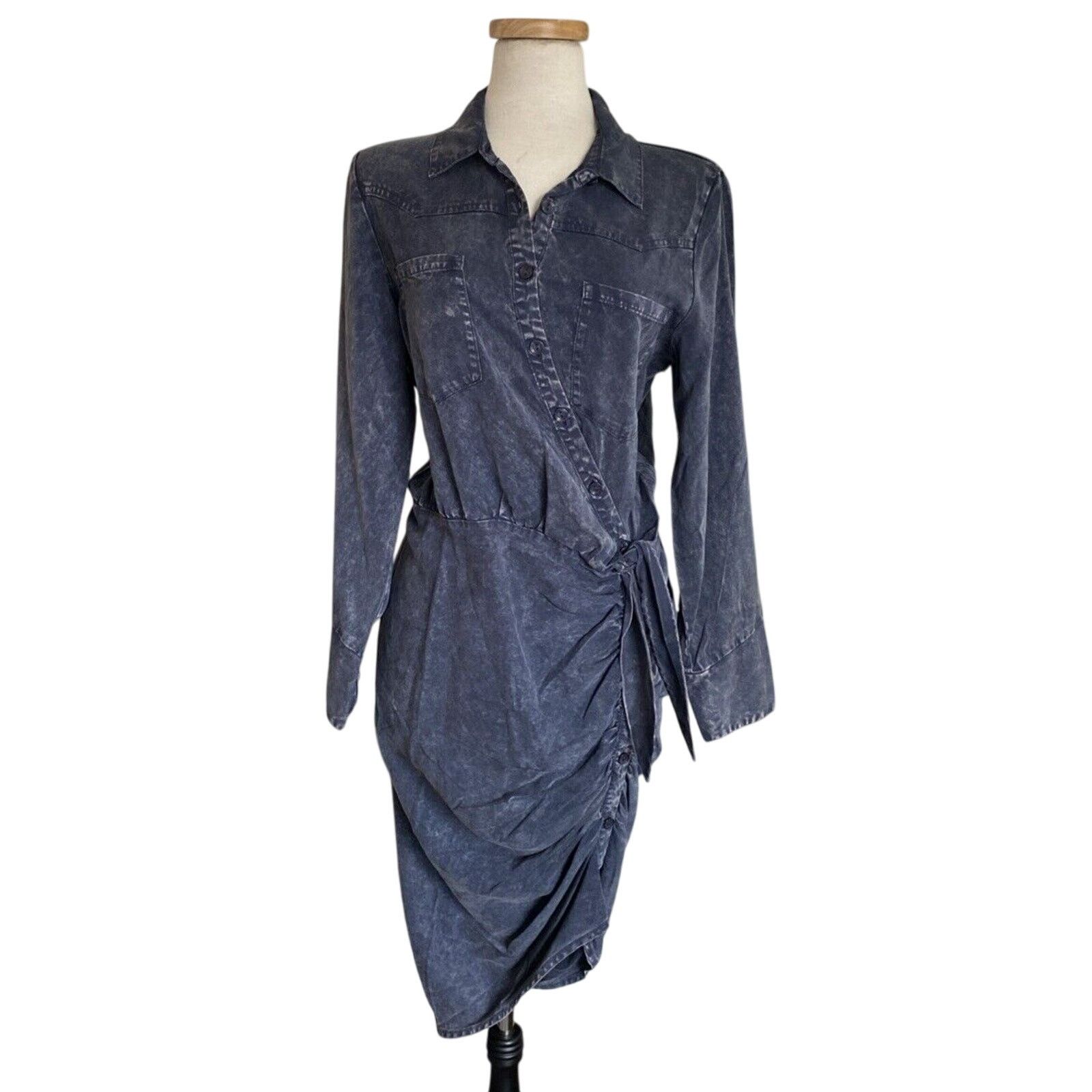 Young Fabulous & Broke Young Fabulous & Broke Shirt Dress Large Tencel Ruched Blue Size L / US 10 / IT 46 - 2 Thumbnail