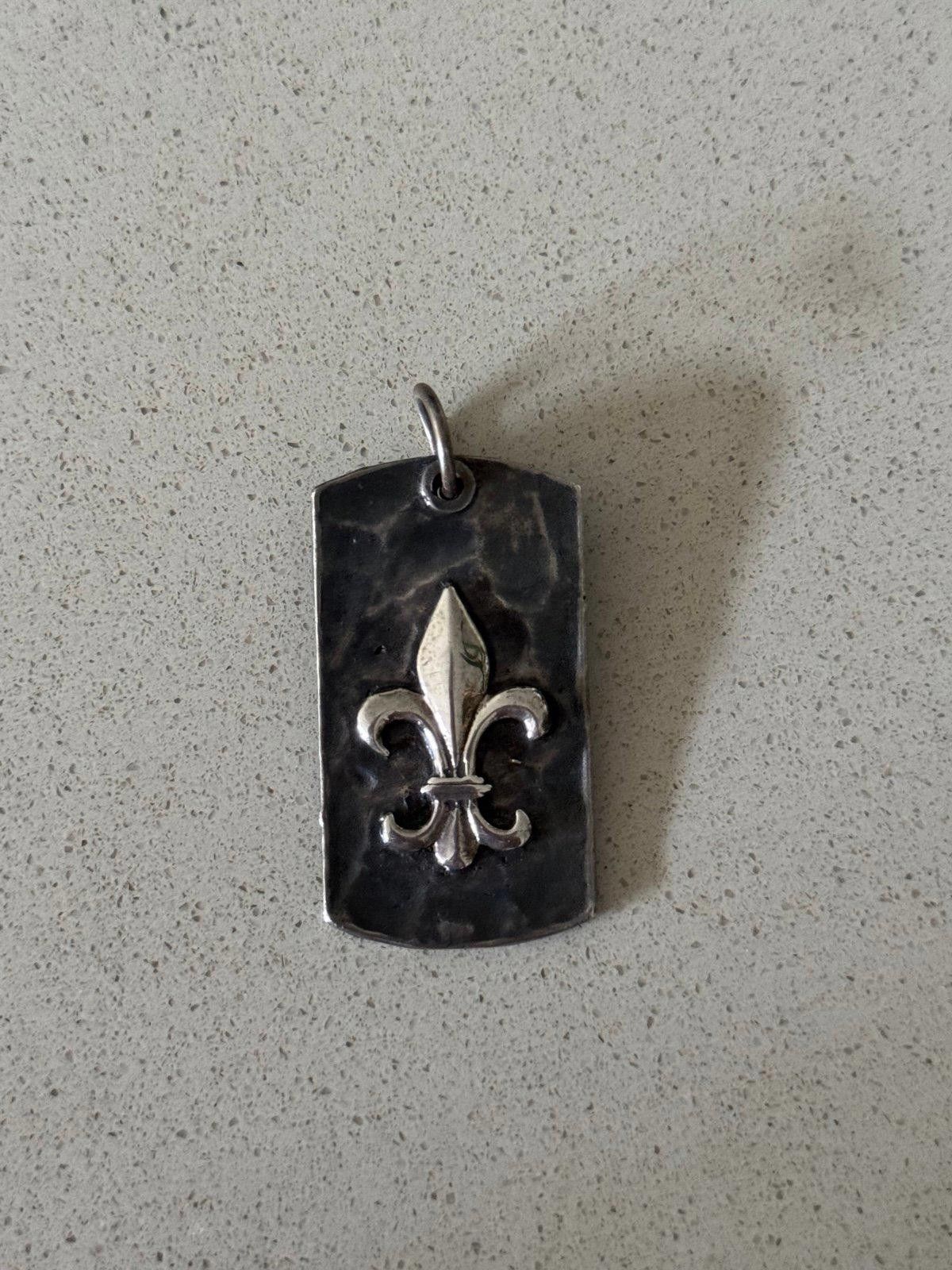 Designer Silver Fleur de Lis Dog Tag Pendant by Waxing Poetic Size ONE SIZE - 1 Thumbnail