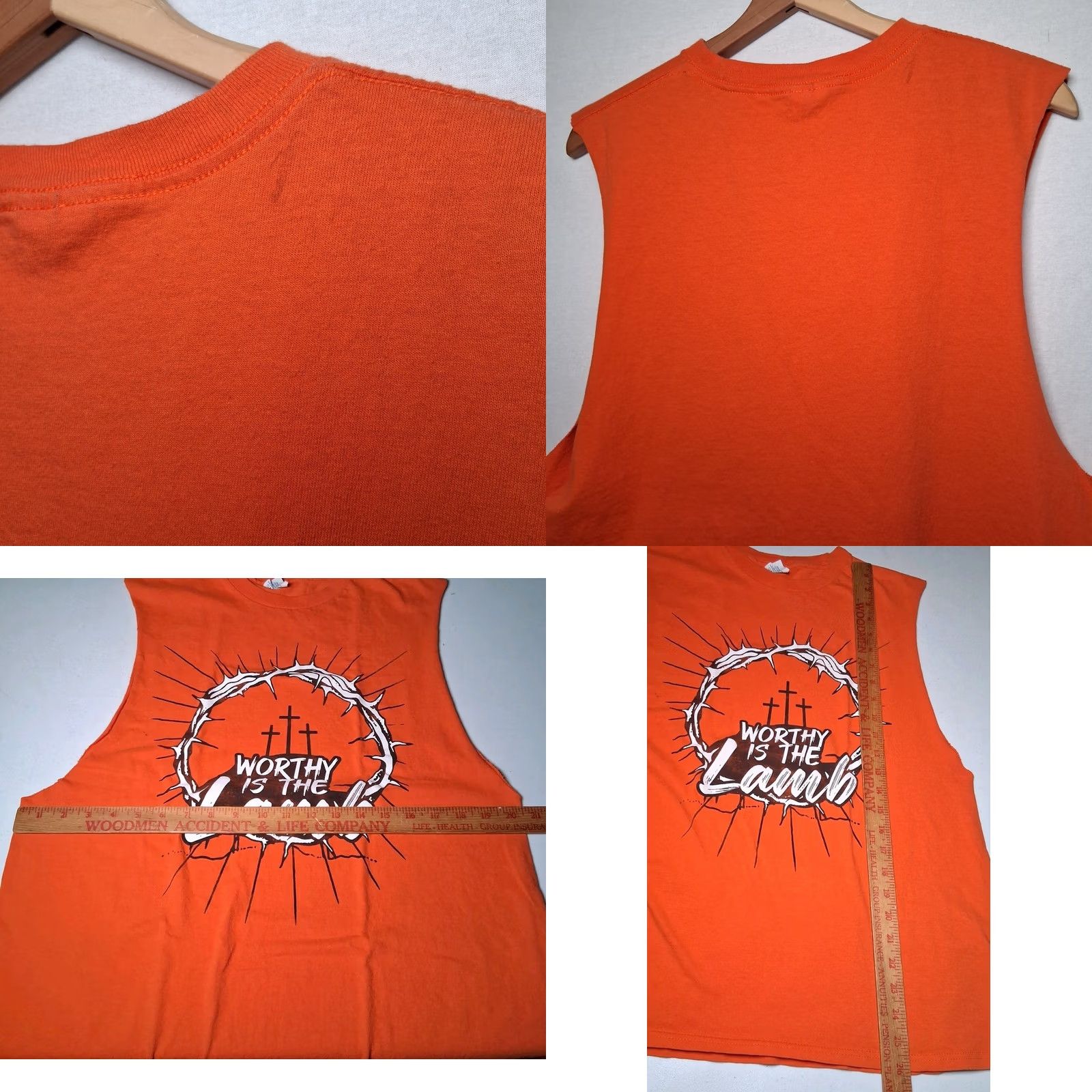 Vintage Worthy Is The Lamb Cutoff Muscle T Shirt M Christian Jesus Religious Crown READ Shirt Men Cotton Delta Pro Weight Orange Crew Neck Sleeveless Graphic Size US M / EU 48-50 / 2 - 8 Thumbnail
