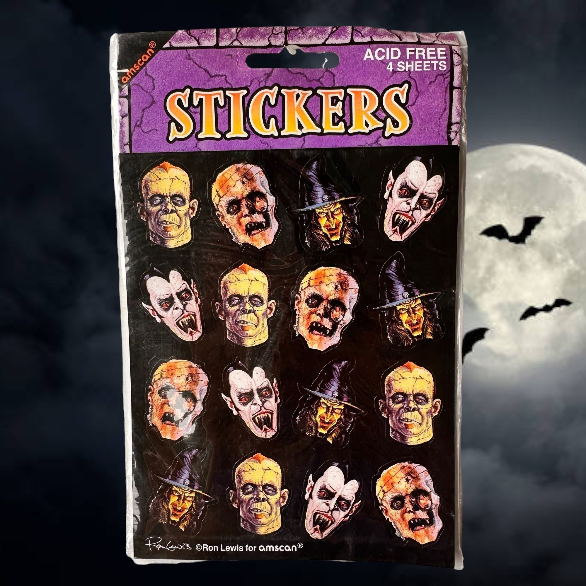 Vintage VTG Ron Lewis Amscan Stickers New 4 sheets Halloween Dracula Size ONE SIZE - 1 Thumbnail