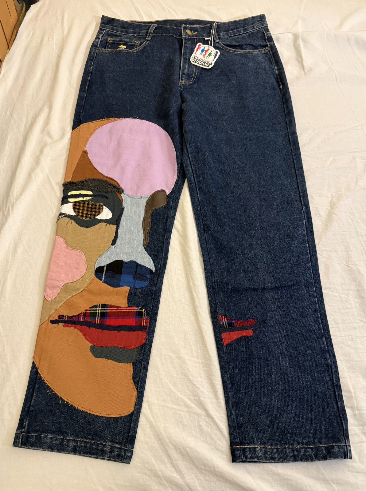 KidSuper Stiched Face Denim Trousers Dark Blue L