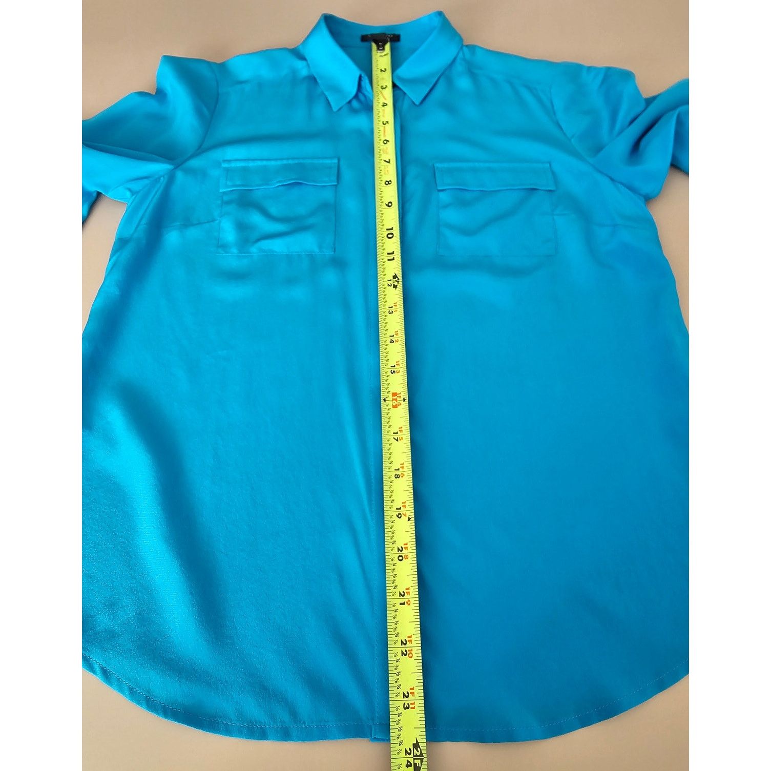 Ann Taylor EUC Ann Taylor Blue Silk Roll-Tab Camp Shirt Blouse Top 2P Size XS / US 0-2 / IT 36-38 - 5 Thumbnail