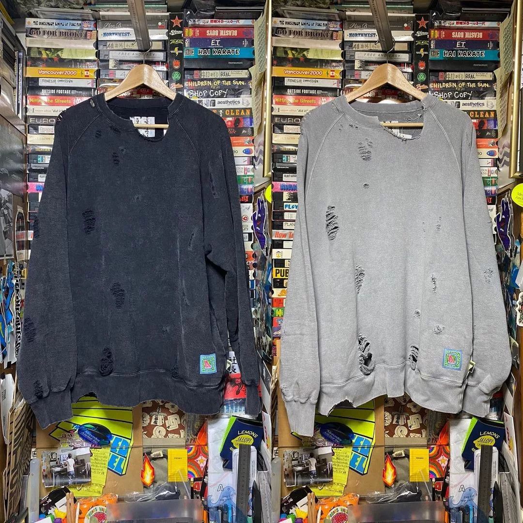 Beams Japan gray distressed sweatshirt with logo patch Size US L / EU 52-54 / 3 - 1 Thumbnail