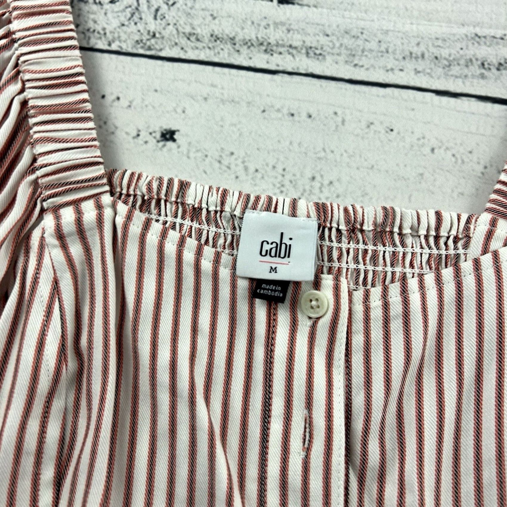 Vintage CAbi Striped Off The Shoulder Sleeveless Button-Up Shirt Women's M Red Size M / US 6-8 / IT 42-44 - 2 Thumbnail