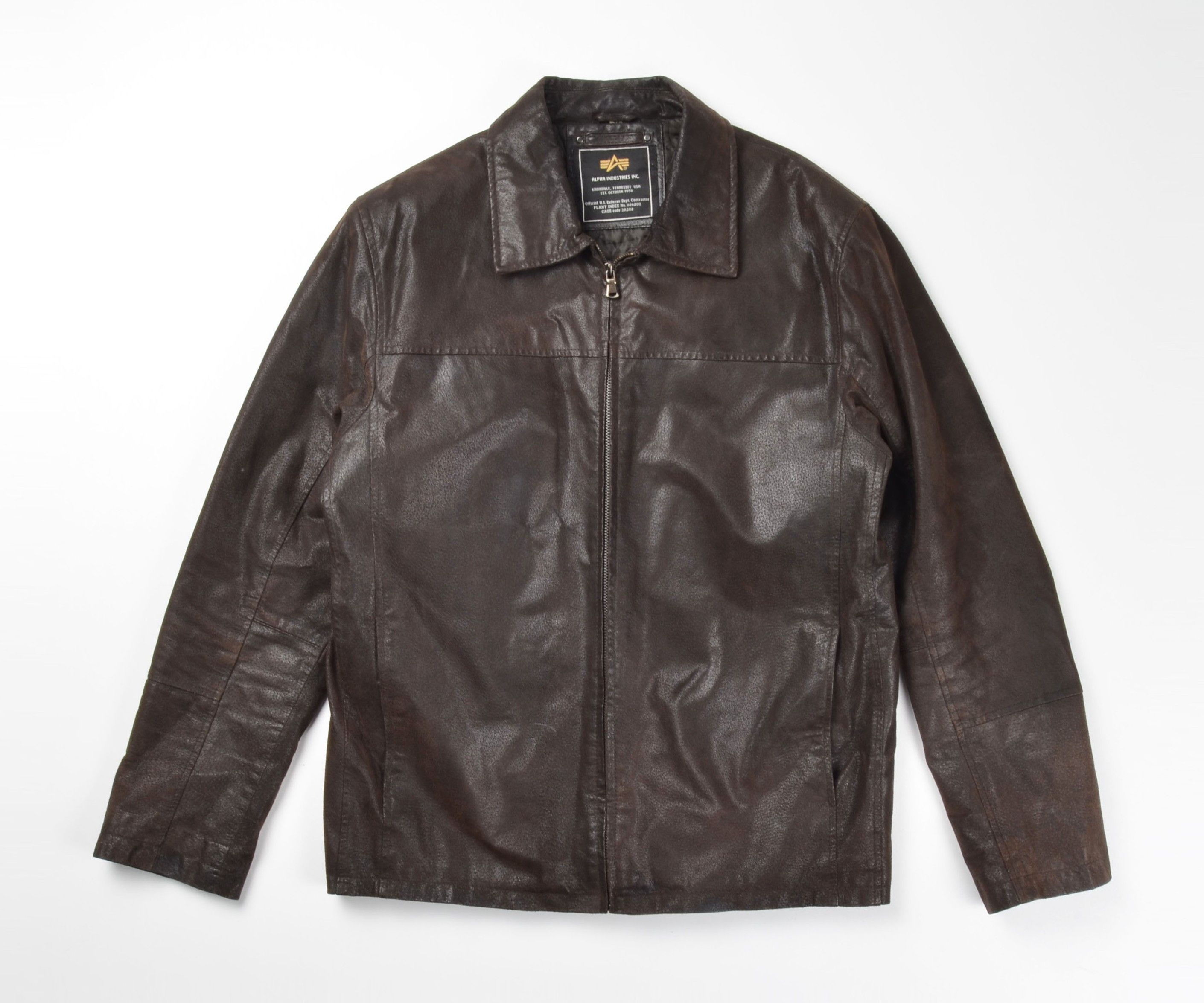 Alpha Industries Vintage Alpha Industries 90's Brown Leather Zip Jacket Size US M / EU 48-50 / 2 - 1 Thumbnail