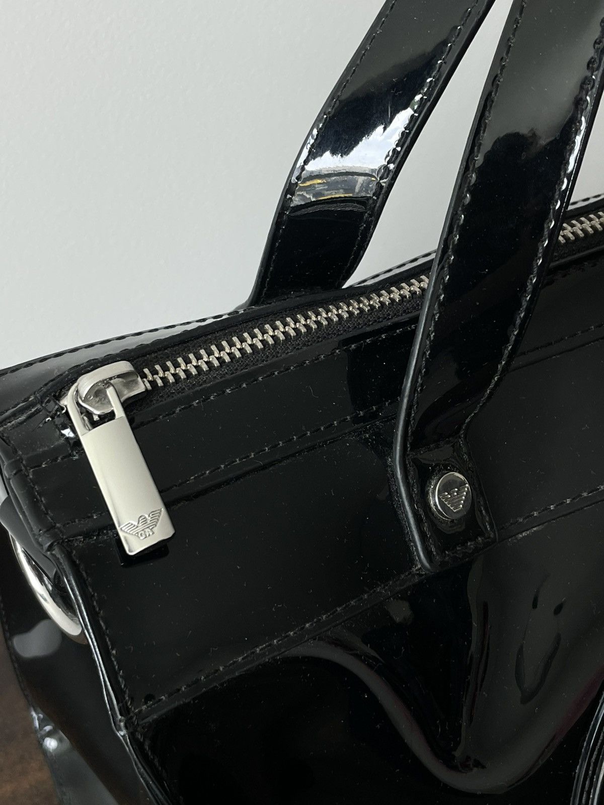 Armani Vintage AJ Armani Jeans 00’s Black Patent Leather Hand Bag Size ONE SIZE - 6 Thumbnail