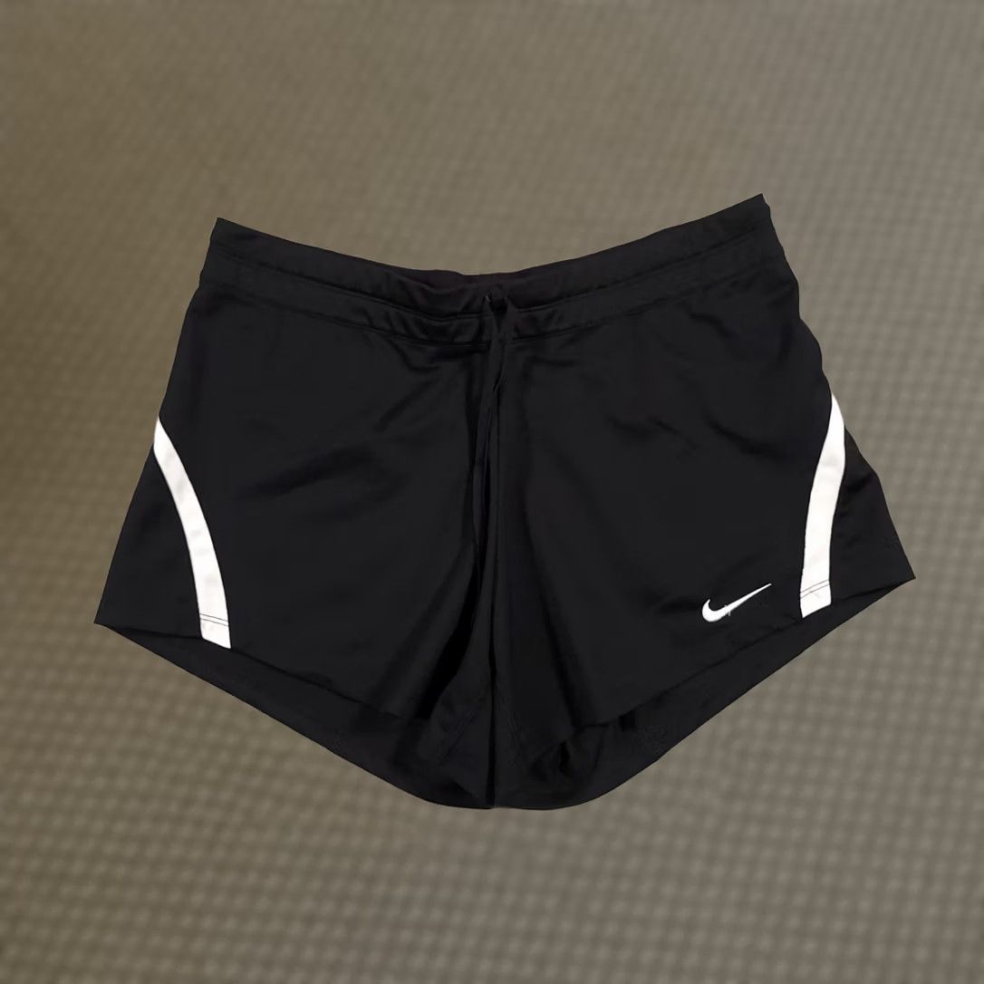 Nike Nike Womens L Dri-Fit Running Shorts Black Logo Drawstring Ladies Size 36" / US 14 / IT 50 - 1 Thumbnail