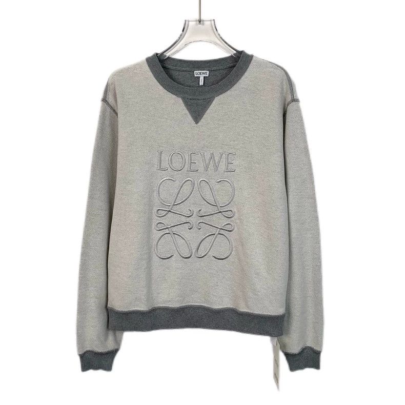 Loewe Gray logo embroidered round neck cotton long sleeve