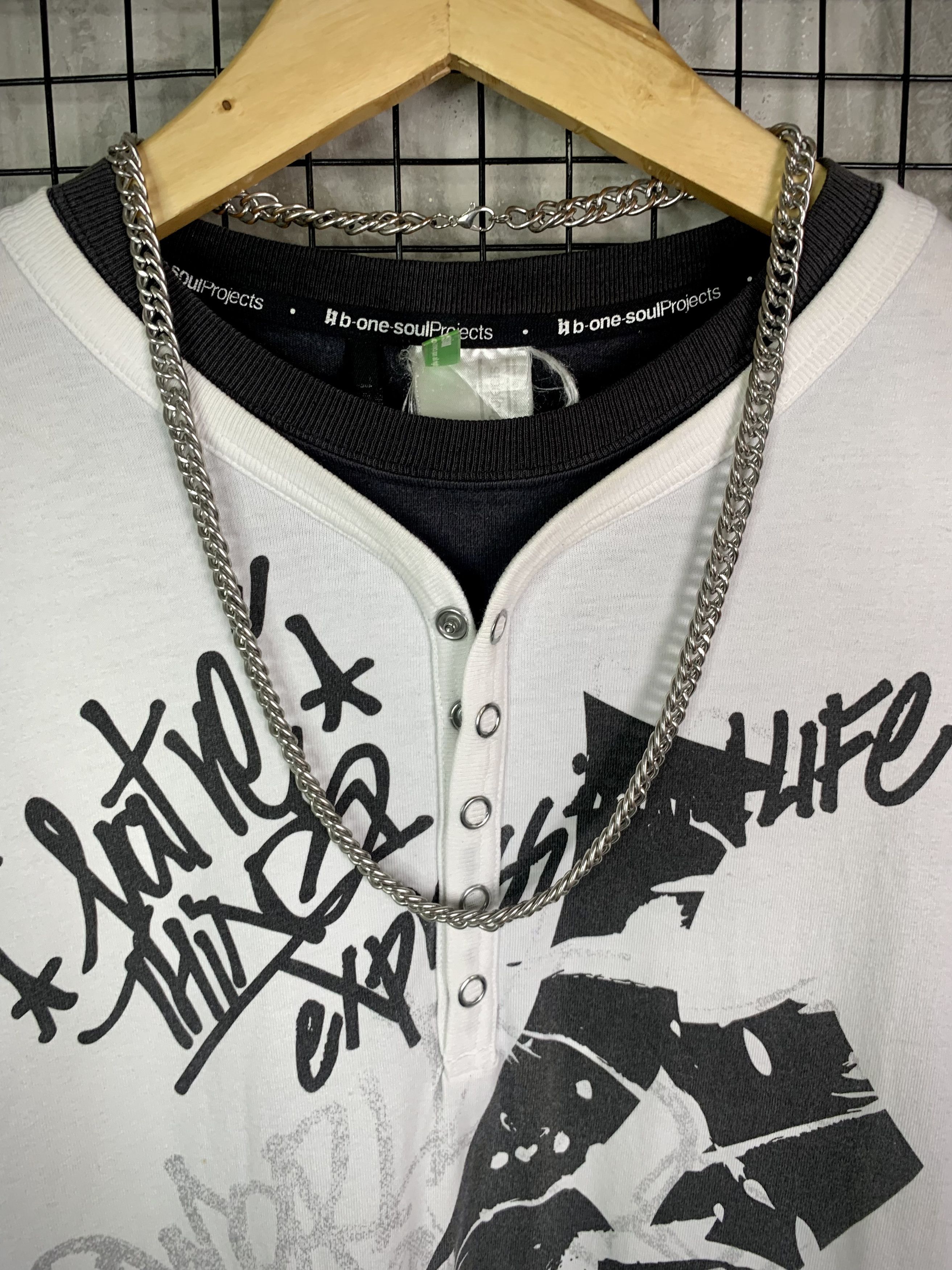 Japanese Brand Y2K B-One-Soul Projects Grunge White Poem Henley LongSleeve Size US L / EU 52-54 / 3 - 3 Thumbnail