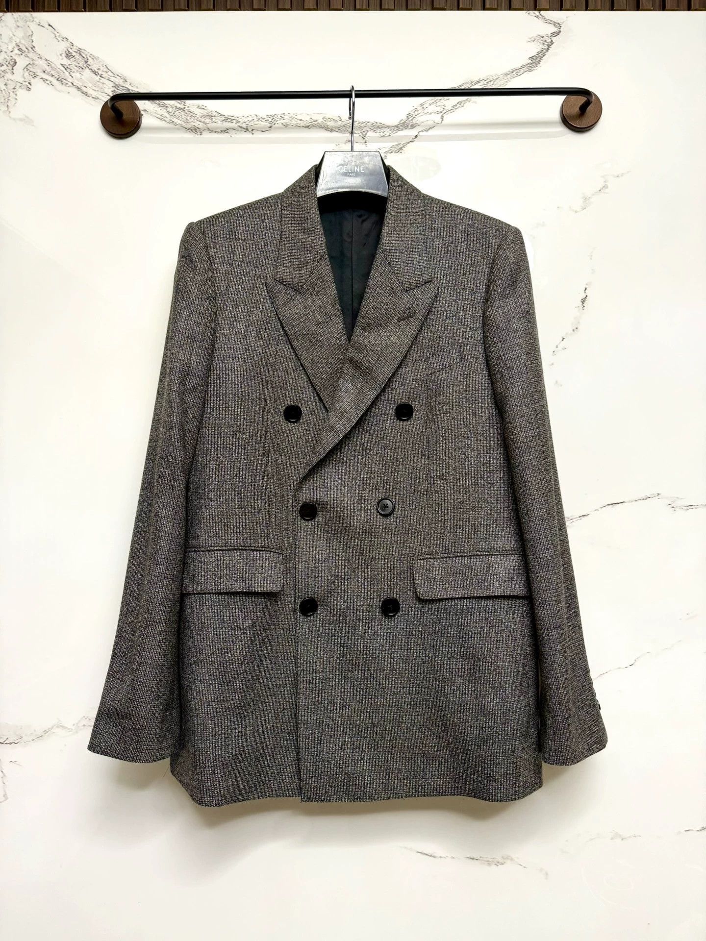 Celine Celine Grey Snowflake Double-Breasted Peaked Lapel Blazer Size 40R - 1 Thumbnail
