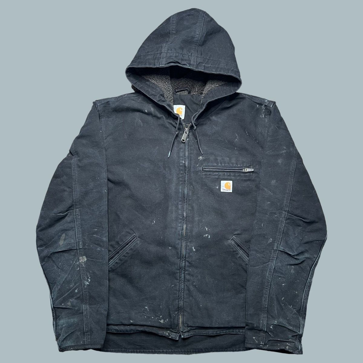 Buy Carhartt Hoodie Vtg 2000s Carhartt Black Denim Hooded Sherpa