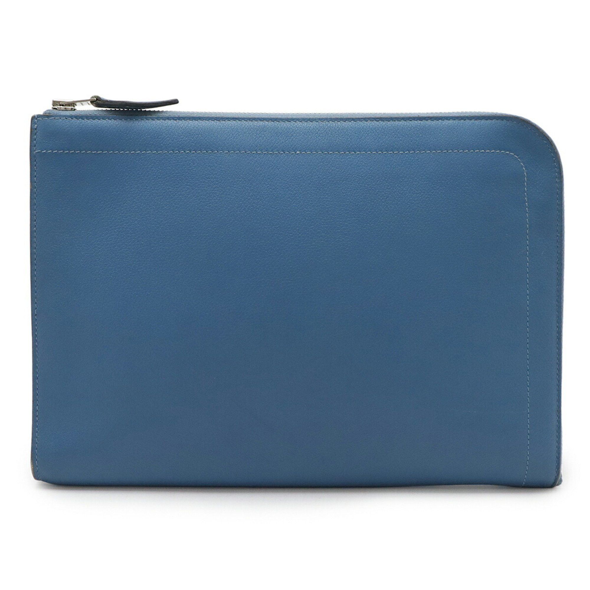 Hermes HERMES Zip Tablet Second Bag Clutch L-Shaped Evercolor Leather Blue D Stamp Size ONE SIZE - 1 Thumbnail