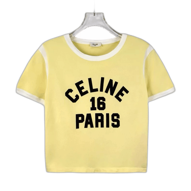 Celine Yellow Logo Cotton Short Sleeve TShirt