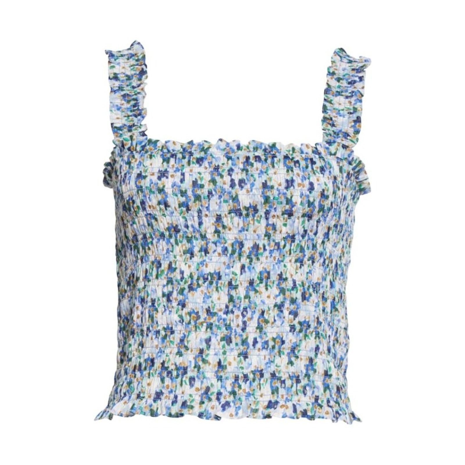 Veronica Beard Veronica Beard Averie Smocked Cropped Tank Blue XL NWOT $298 Size XL / US 12-14 / IT 48-50 - 2 Thumbnail