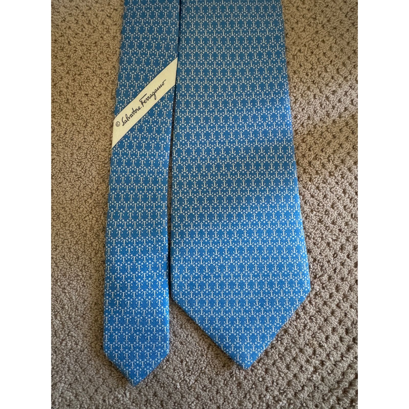 Salvatore Ferragamo Italy Salvatore Ferragamo Silk Blue & Silver Anchors Tie Size ONE SIZE - 3 Thumbnail