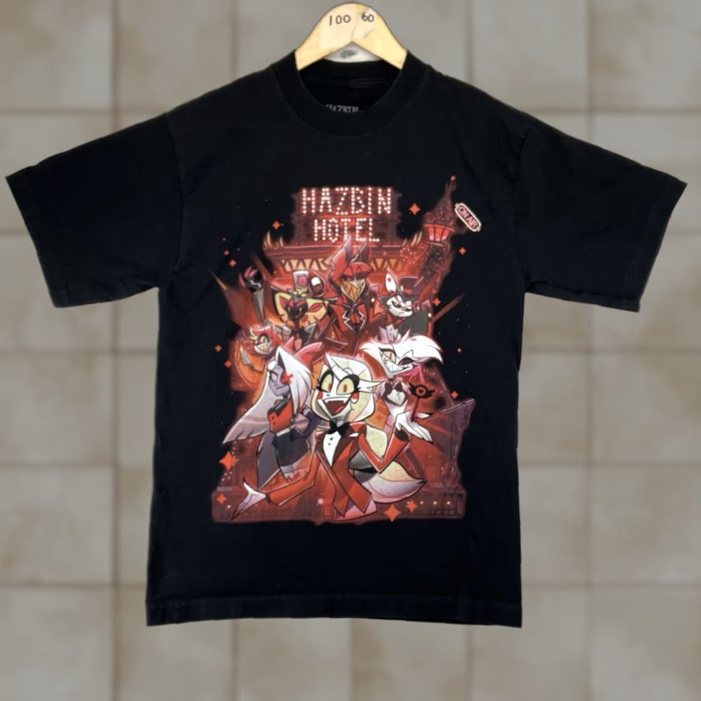 Hot Topic Hot Topic Hazbin Hotel T Shirt Women S Heavy Knit Cotton Black Crew Neck Short Sleeve Angel Graphic Logo All Seasons Limited Edition Size S / US 4 / IT 40 - 1 Thumbnail
