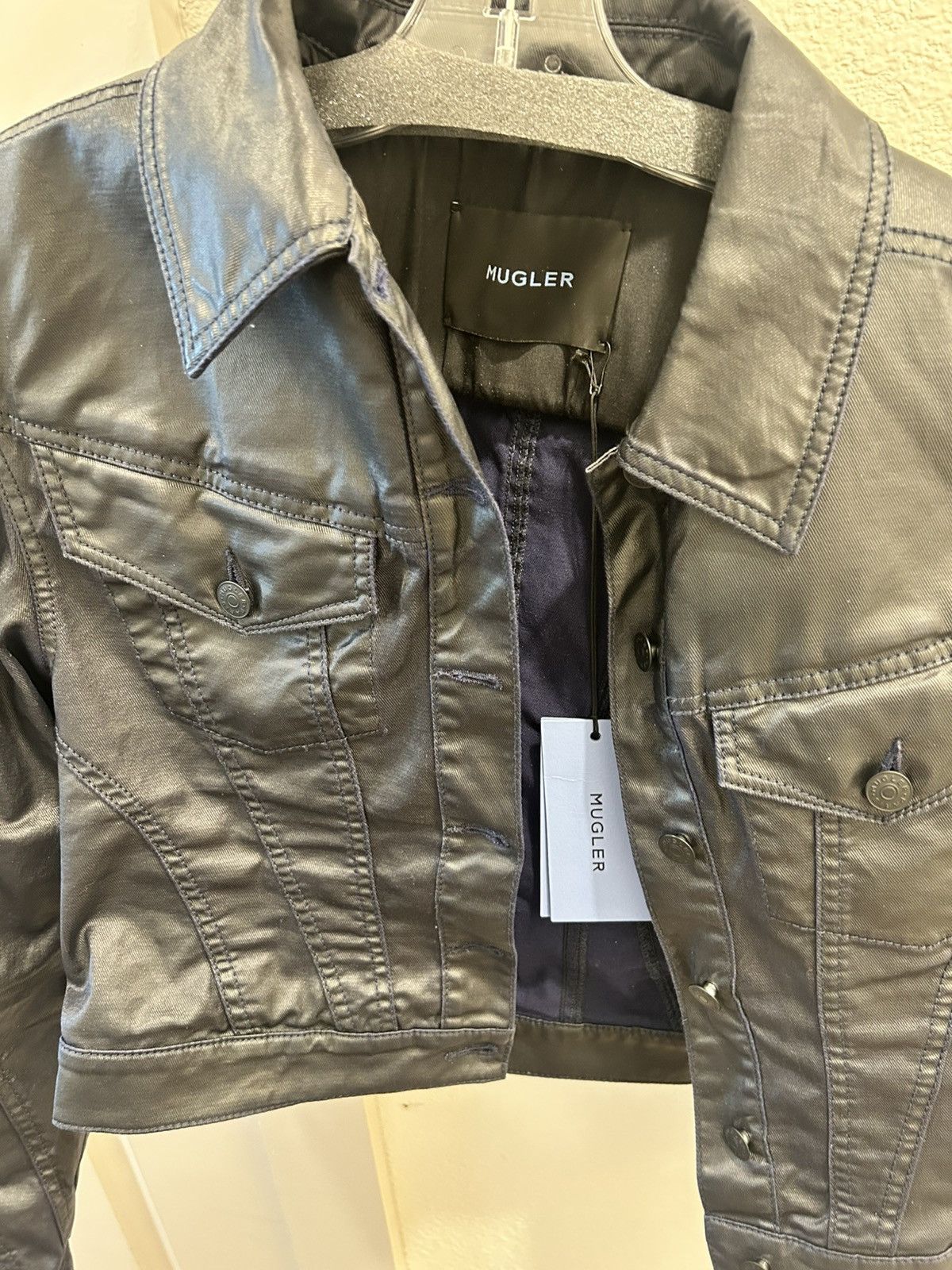 Mugler × Thierry Mugler BLUE WAXED DENIM JACKET Size M / US 6-8 / IT 42-44 - 3 Thumbnail