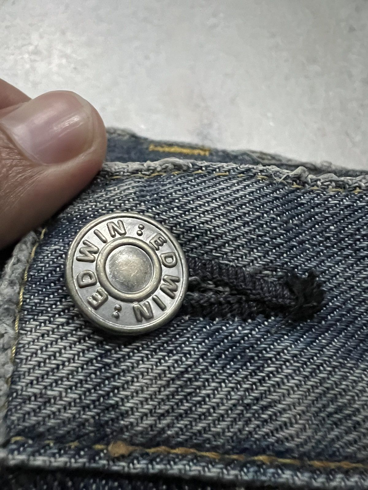 Edwin × If Six Was Nine × Le Grande Bleu (L.G.B.) VINTAGE EDWIN 504 R MUD WASH DISTRESS JEANS Size US 30 / EU 46 - 15 Thumbnail