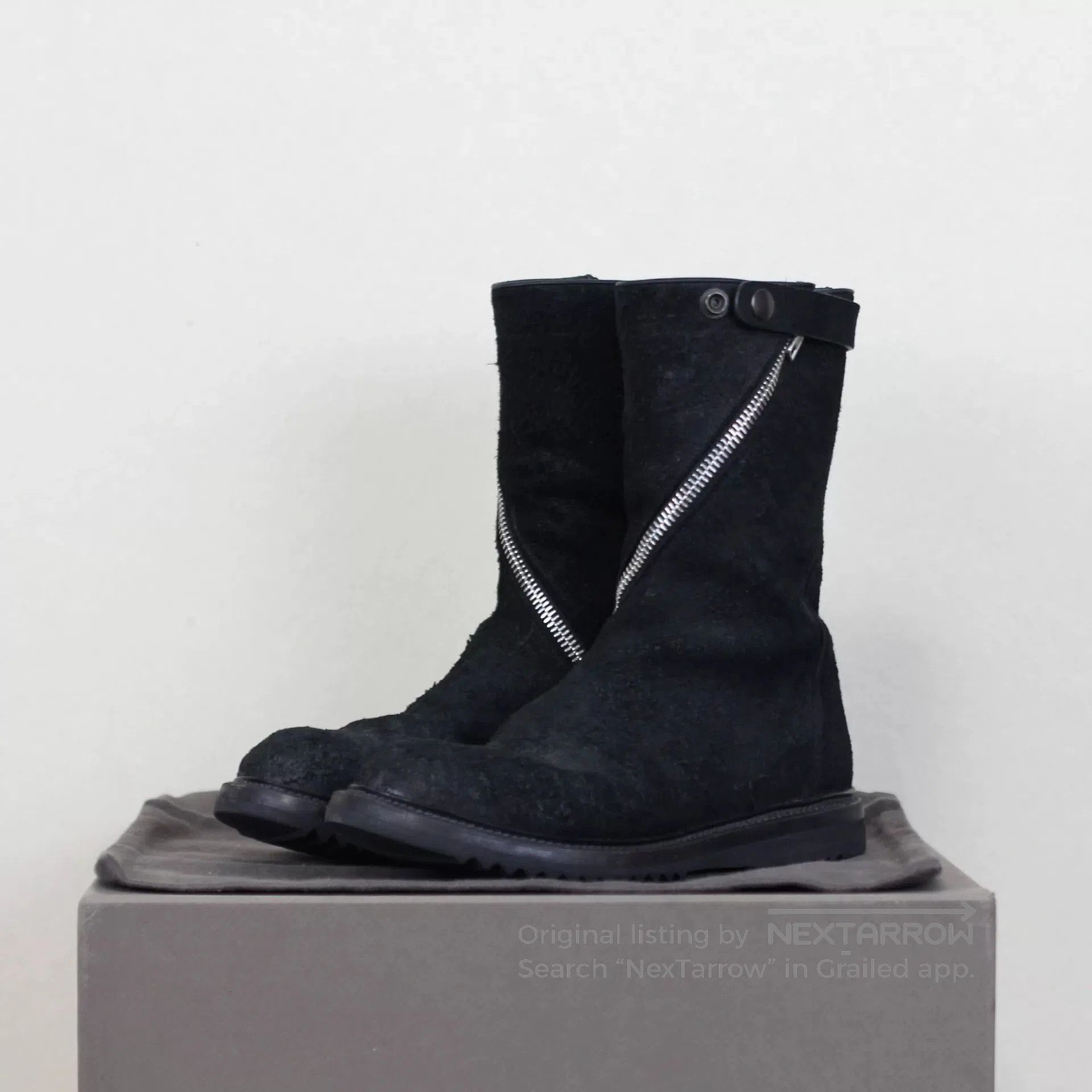 Rick Owens Black Suede Military Boots.
